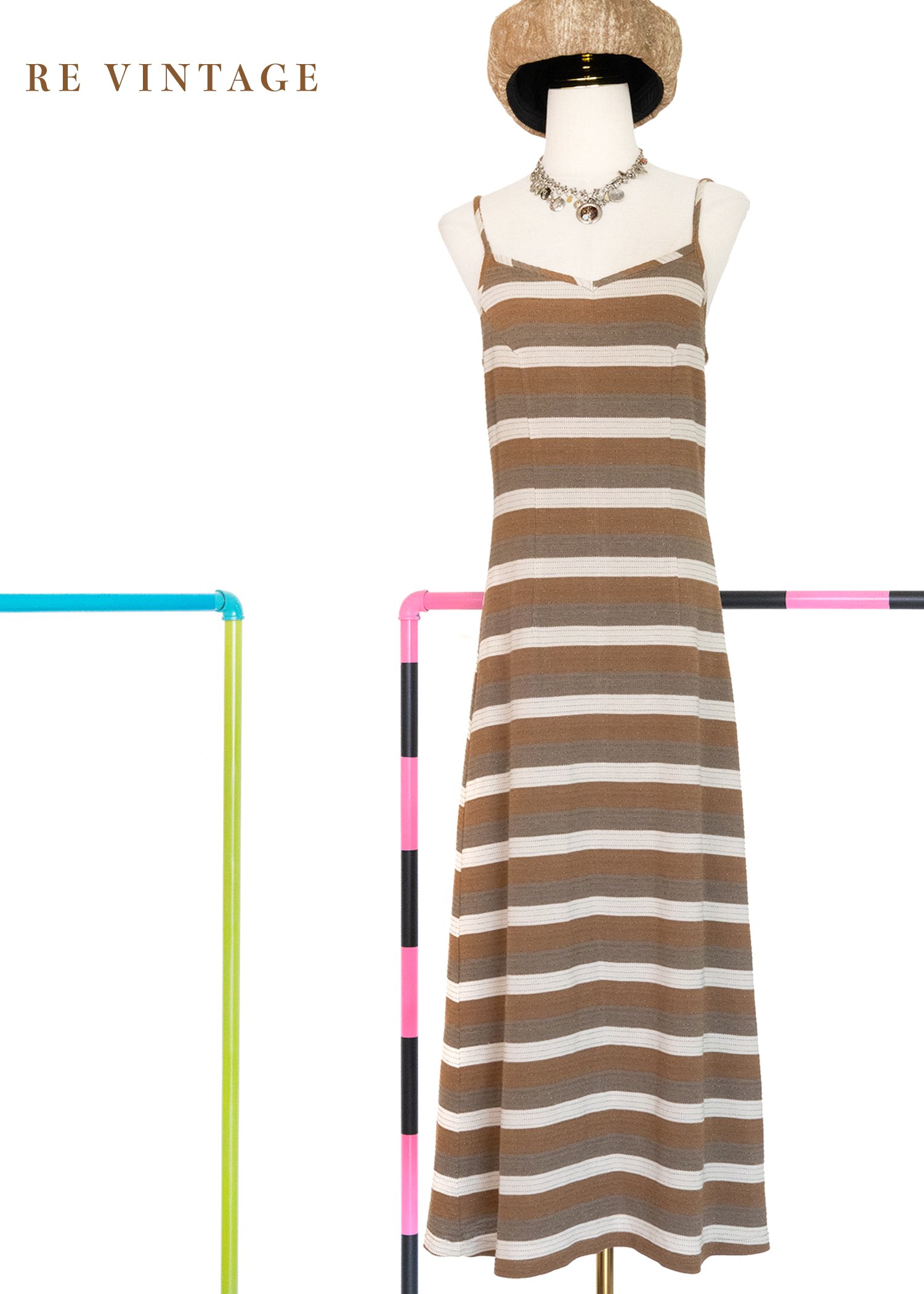 Cafe au lait 溫潤咖啡線條長洋裝