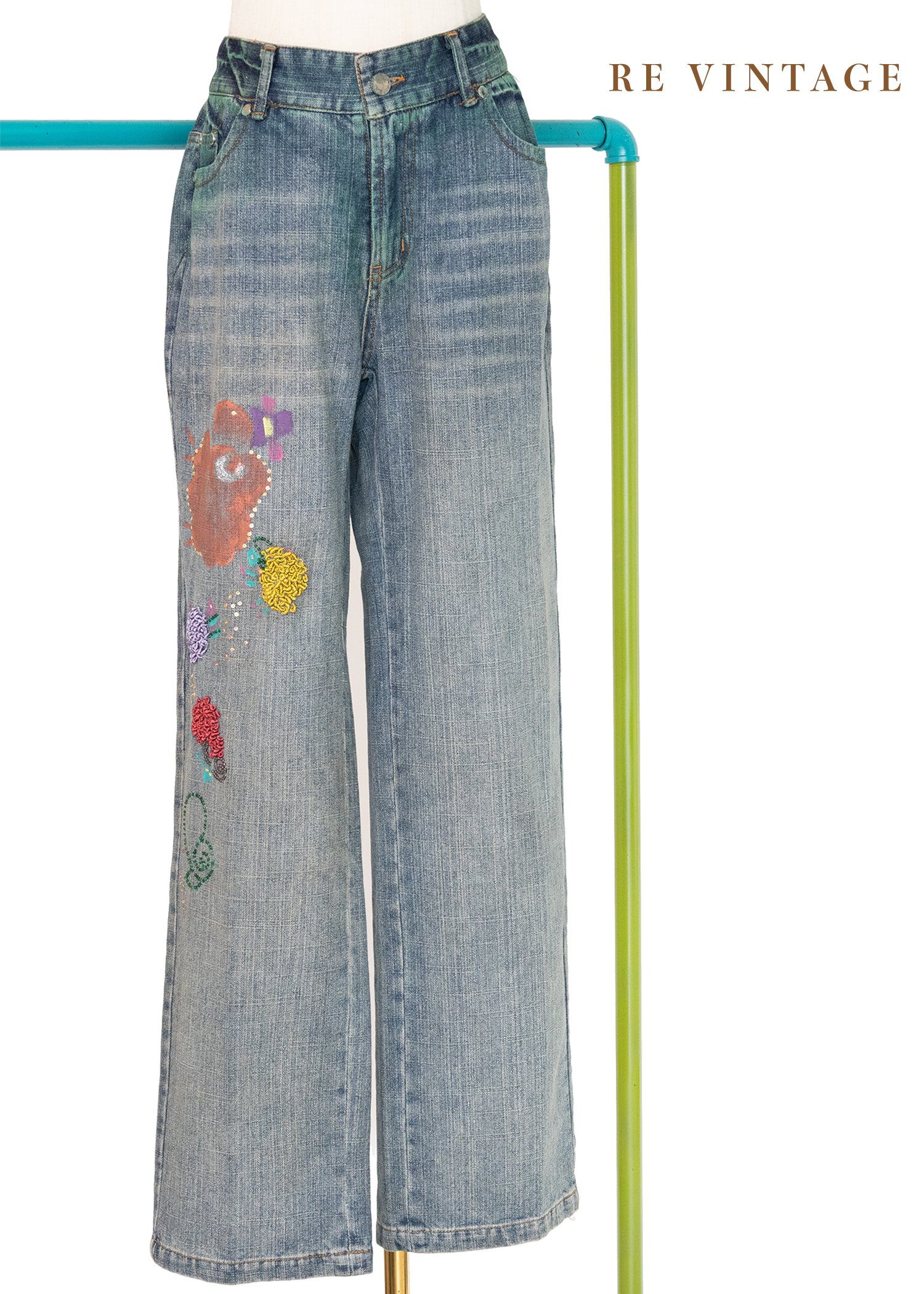 Deep Green 帥氣刷色直筒牛仔褲