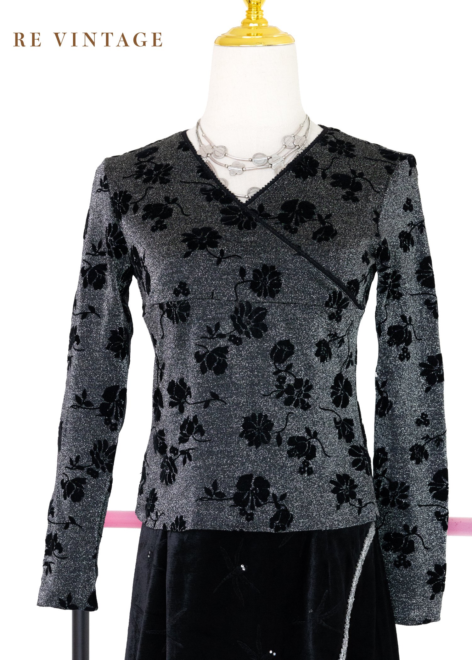 閃閃發光黑玫瑰長袖上衣