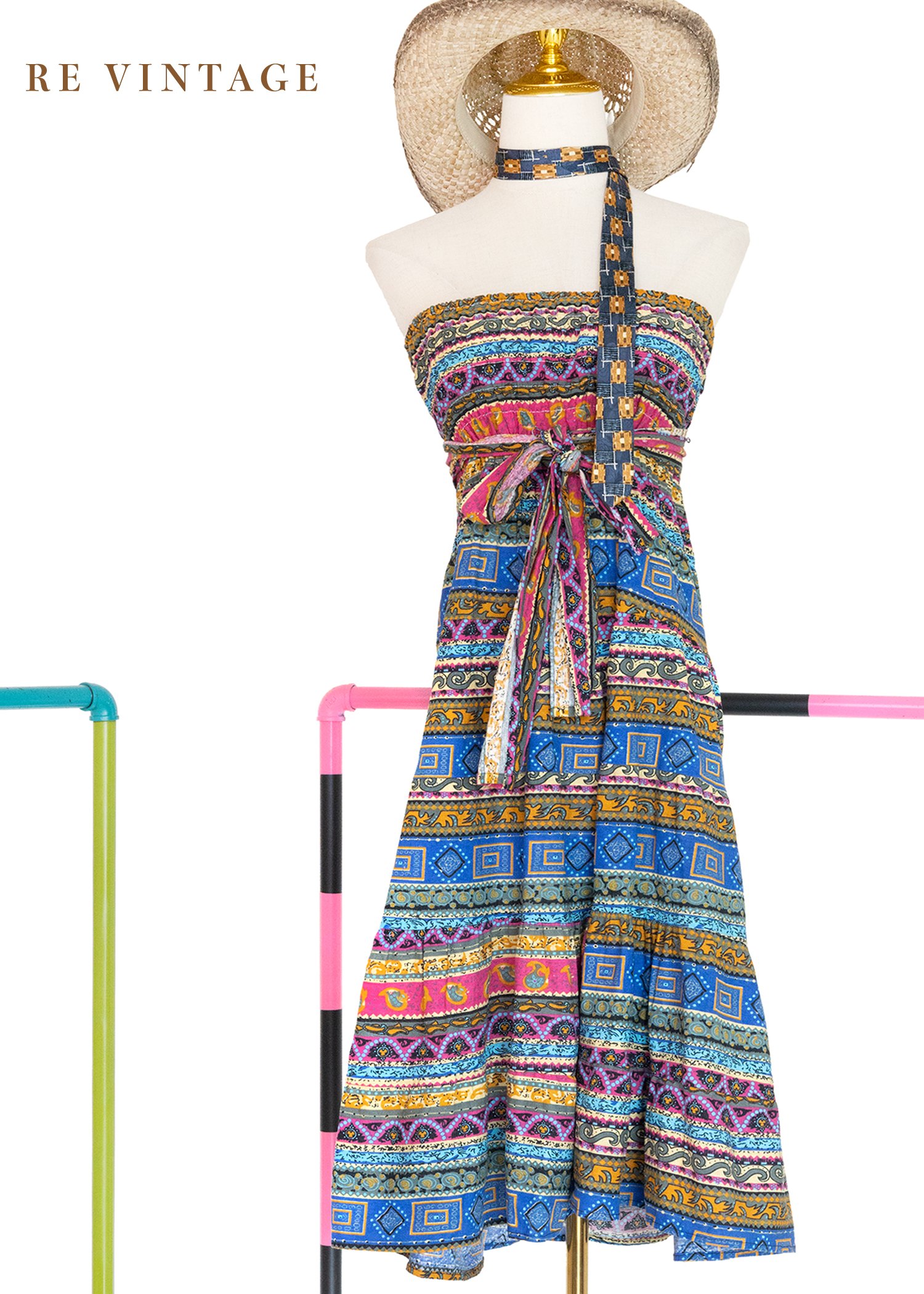 夏日樂園層層圖騰平口洋裝