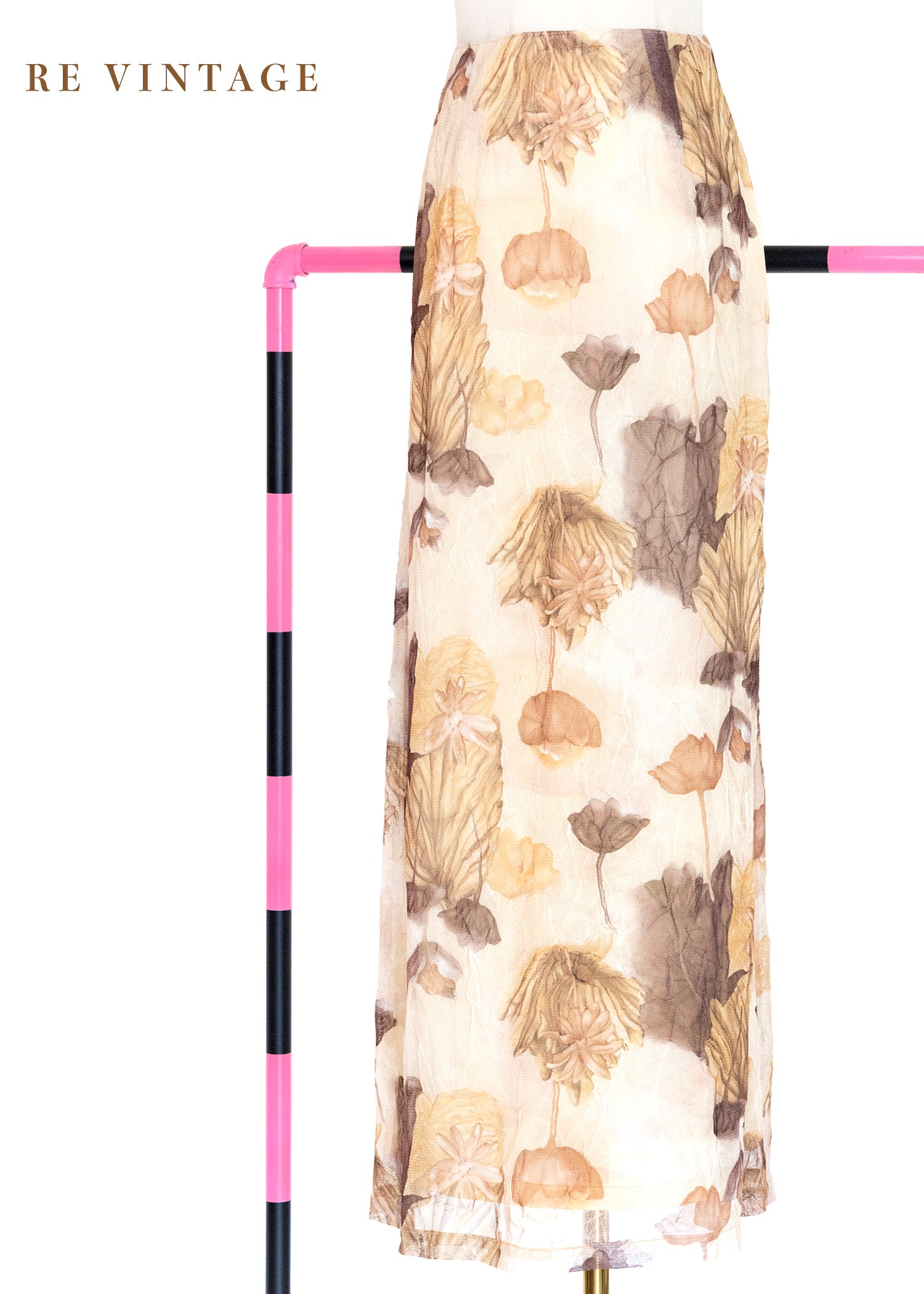 套裝裙子 - 奶茶色乾燥花網紗裙子（26"）