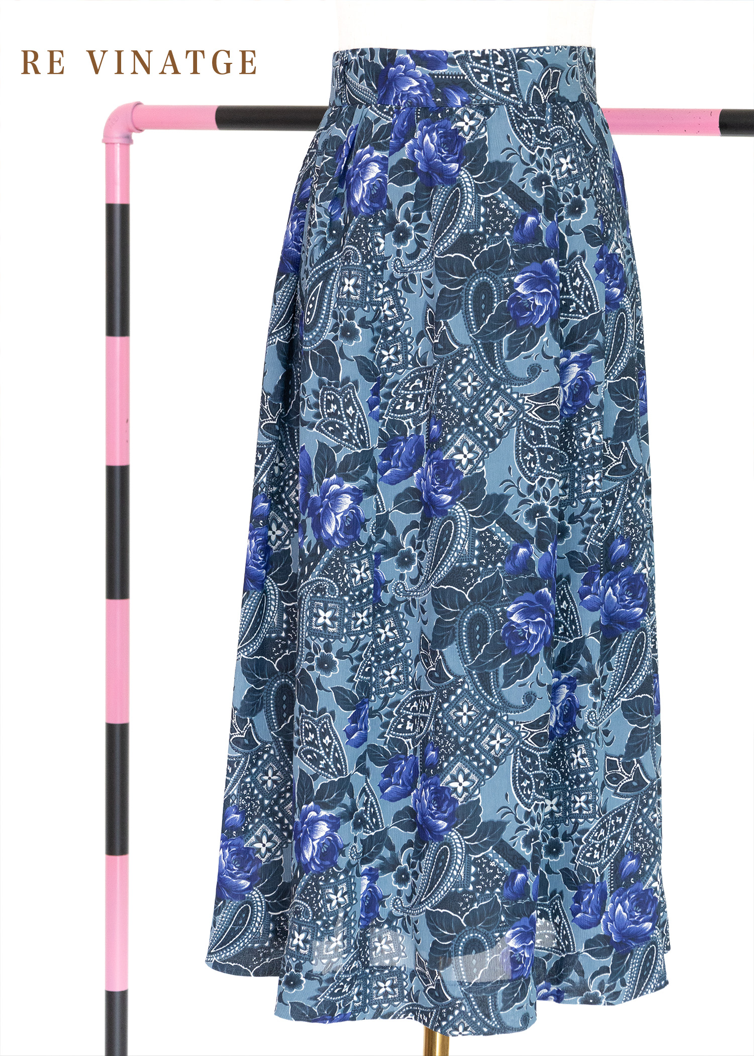 琉璃藍玫瑰花中長裙