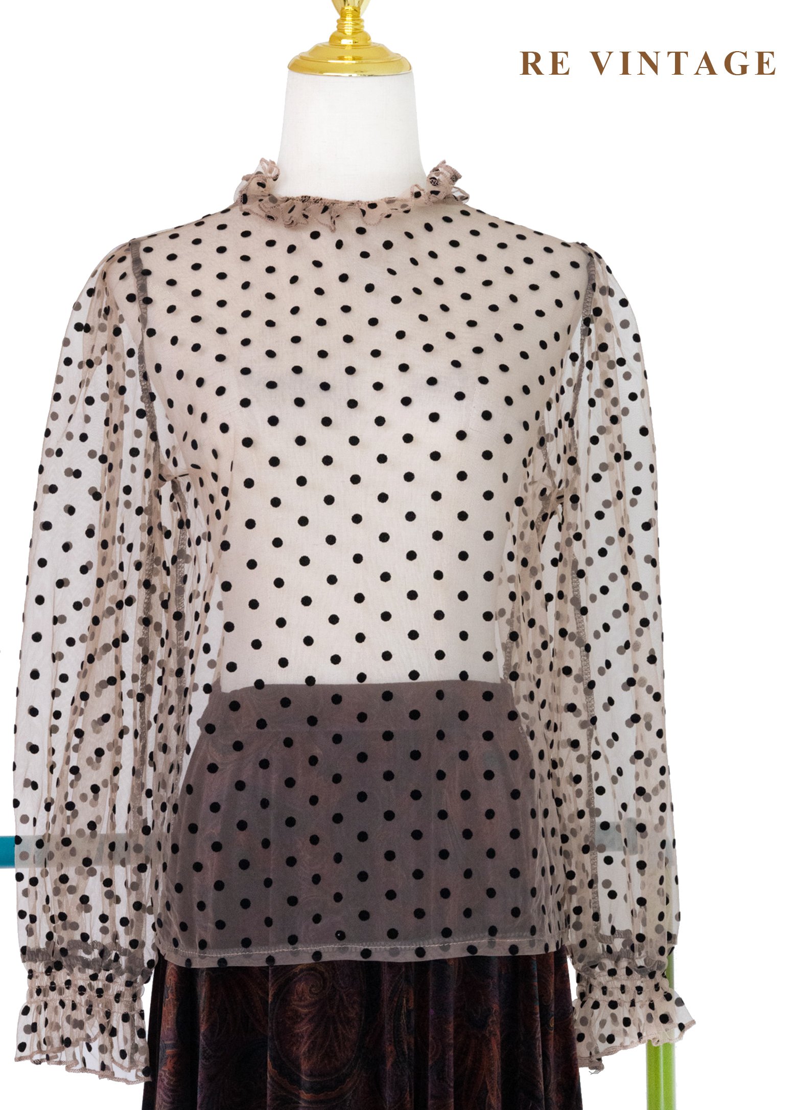 粉橘透膚波點午茶時光上衣