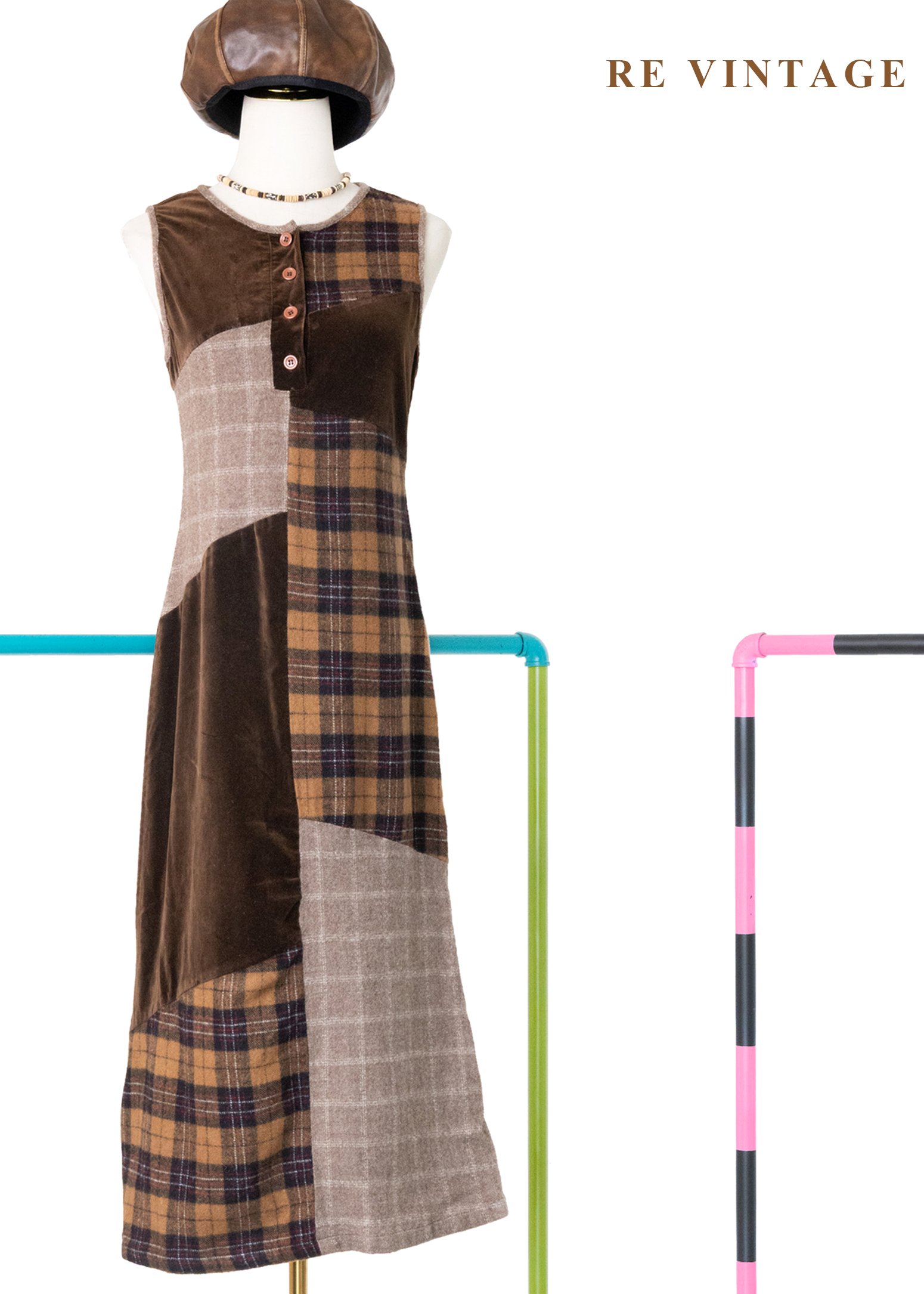 Brown patchwork 毛呢洋裝