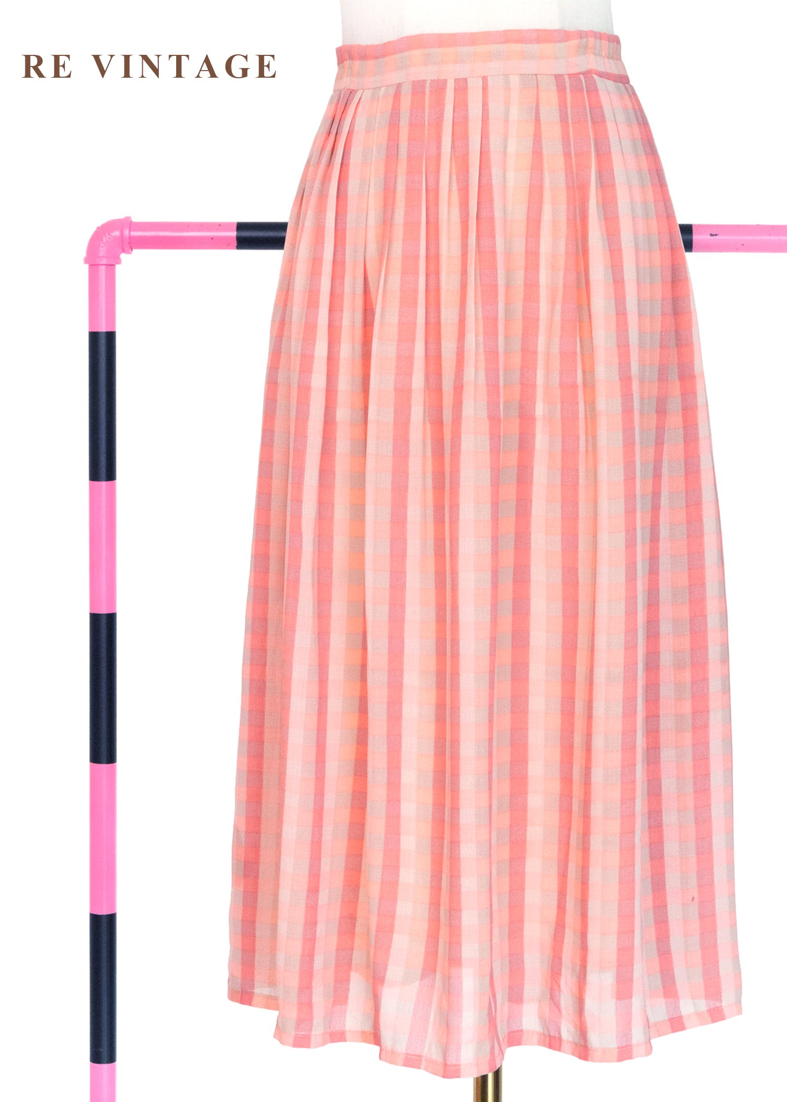 蜜桃氣泡小方格長裙（27"）