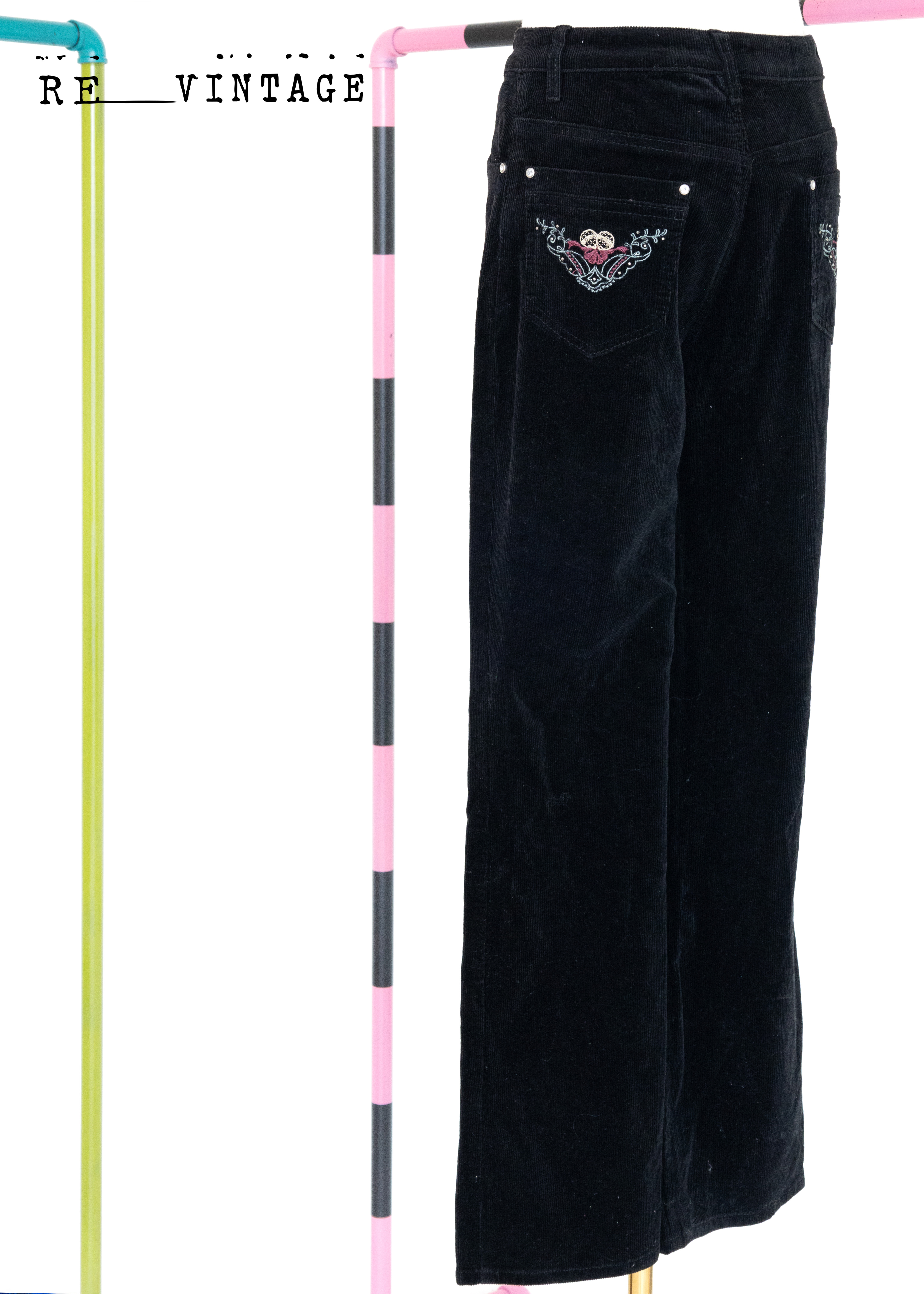 美少女愛心燈芯絨黑色長褲