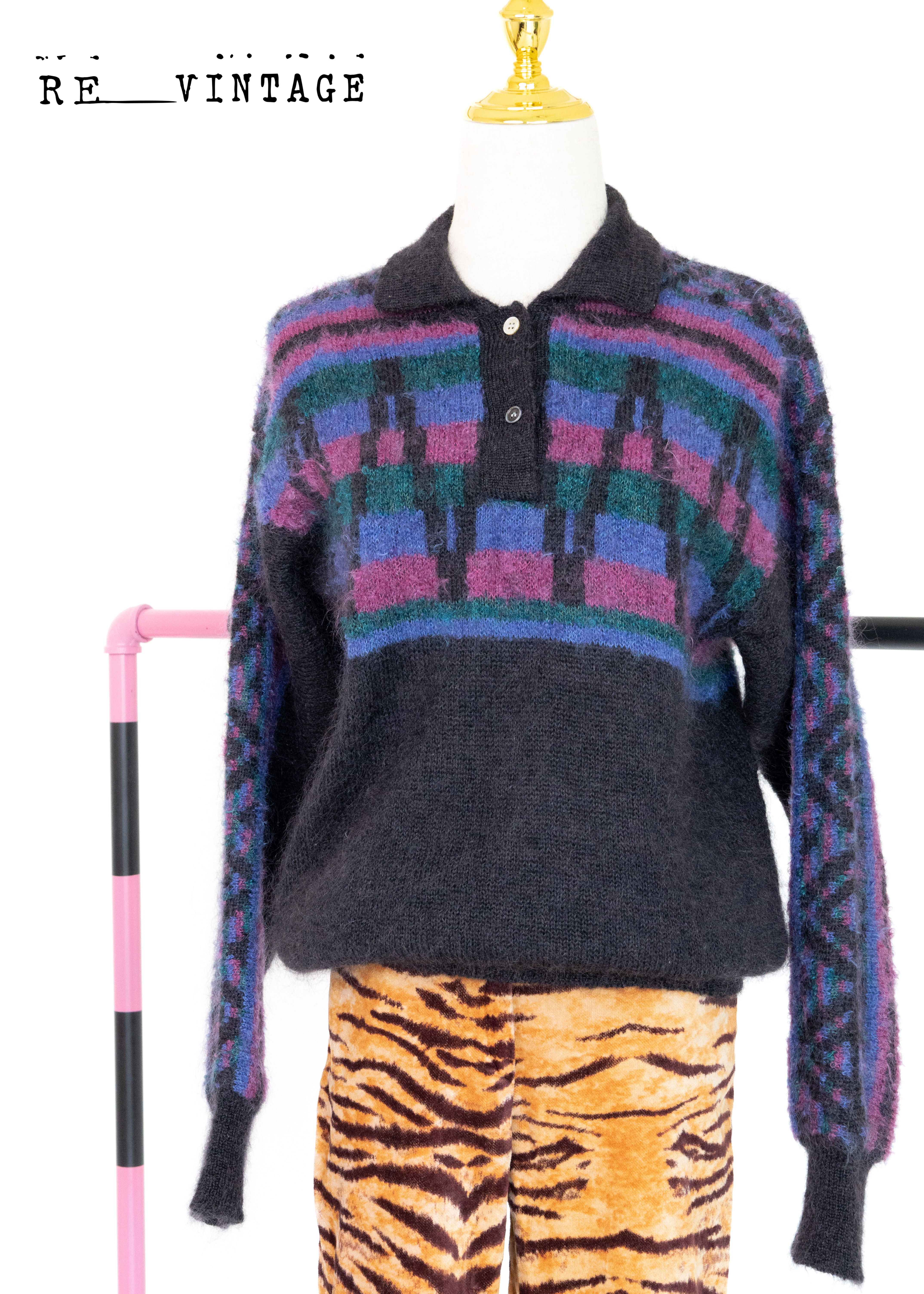 海馬毛桃粉藍可愛圖騰毛衣