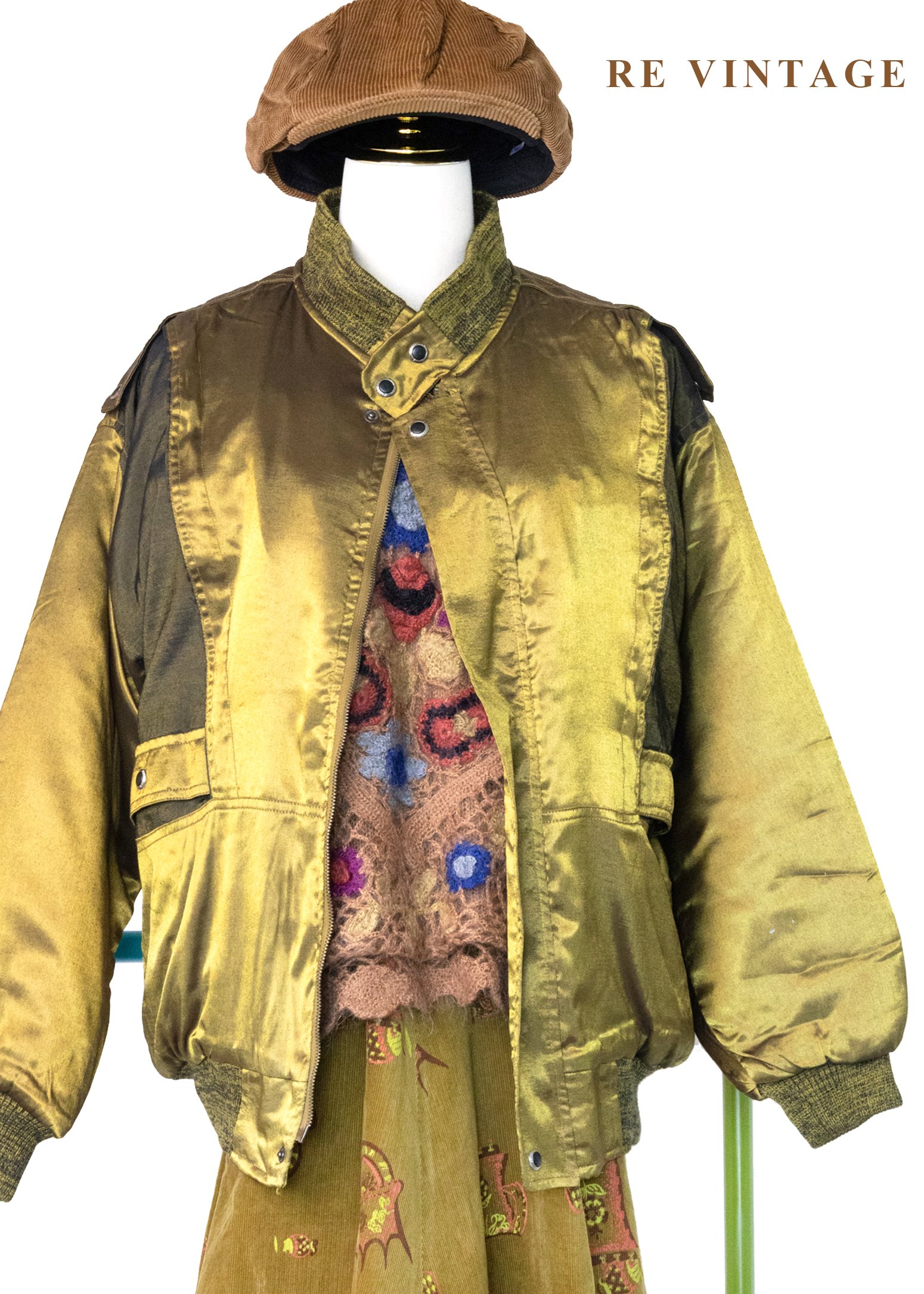 極光戰機 - 金黃橄欖光澤夾克外套