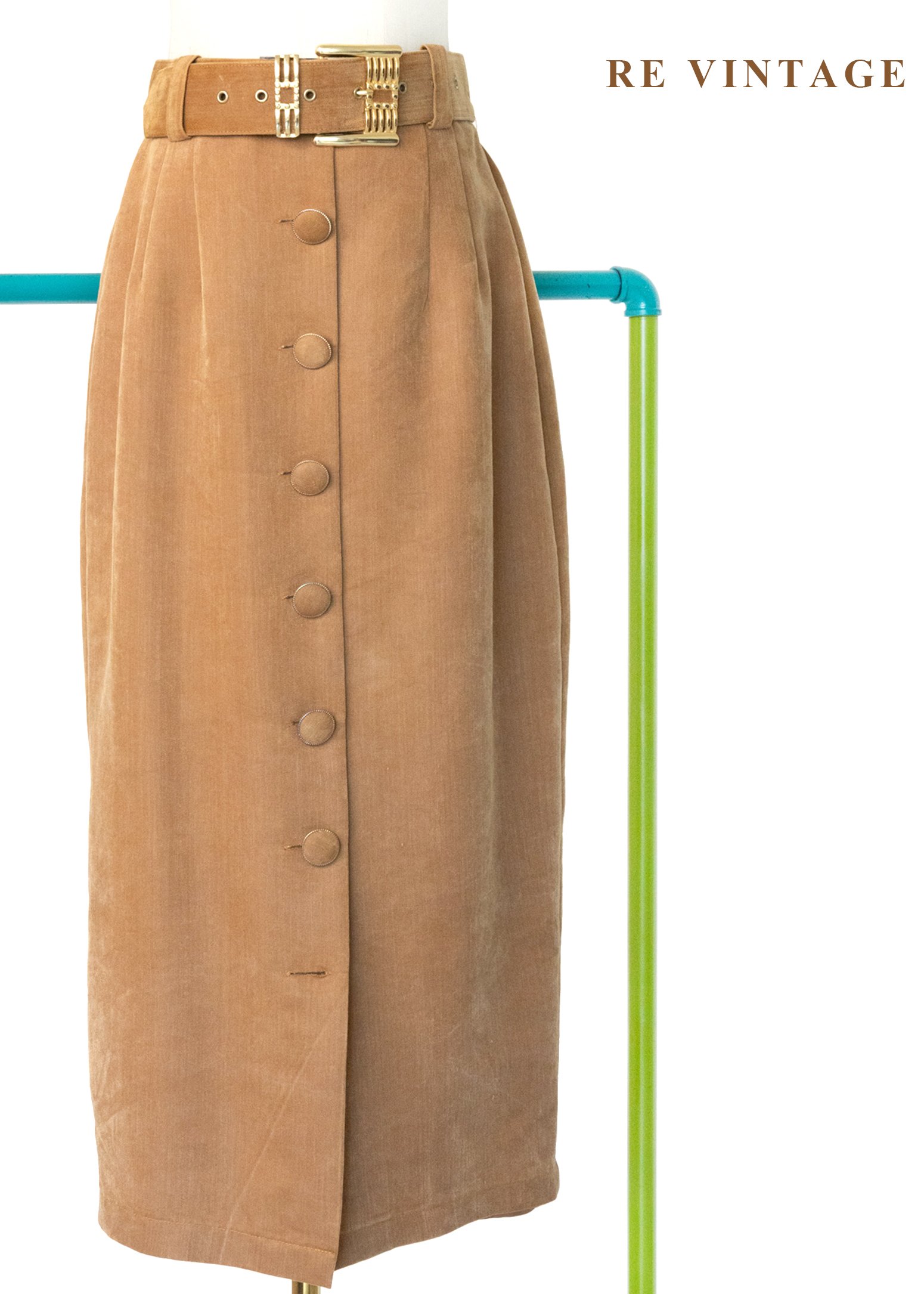 焦糖色澤高腰排釦美裙（26-29"）