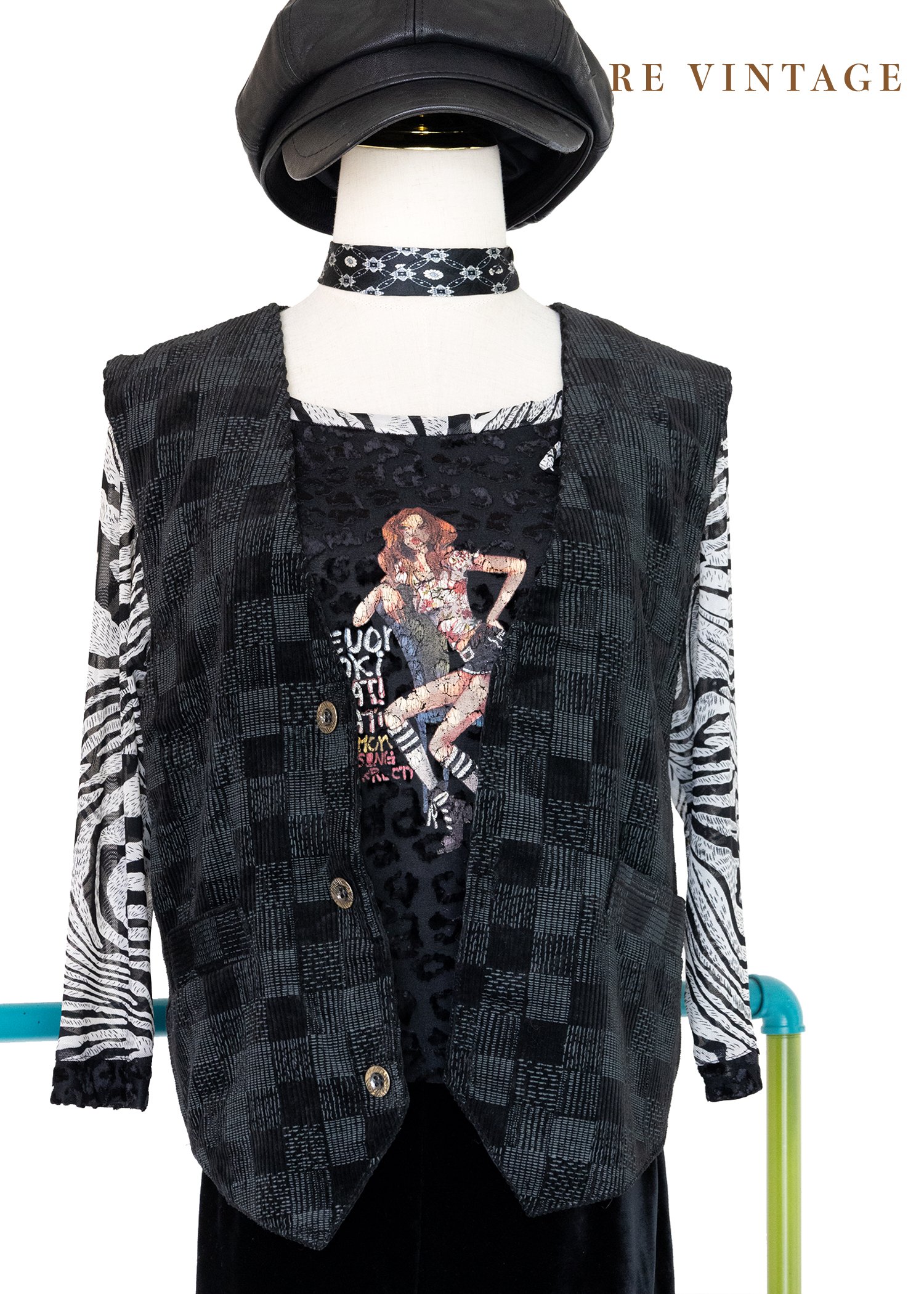 黑灰色格紋燈芯絨背心