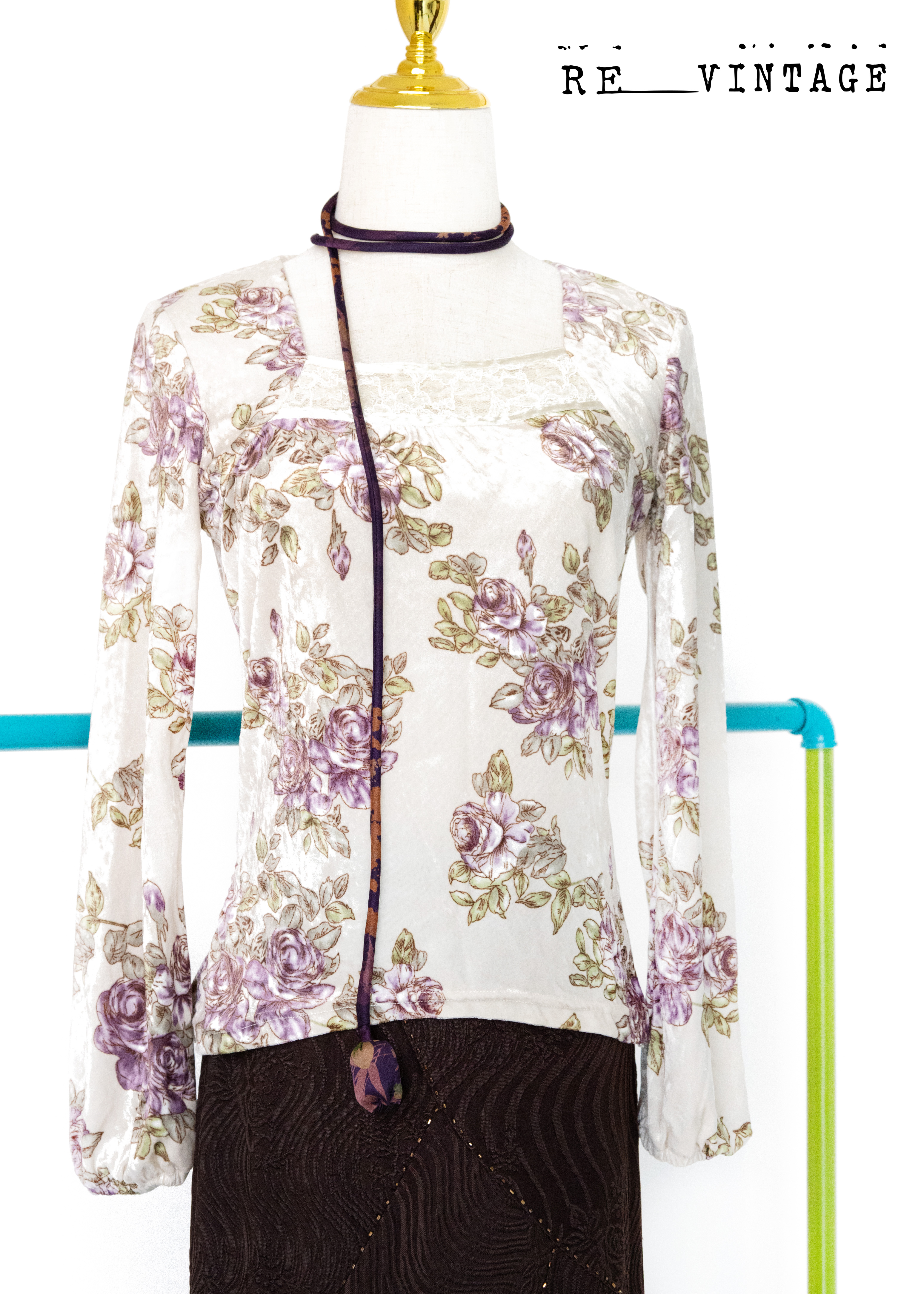 溫柔紫玫瑰絨布長袖上衣