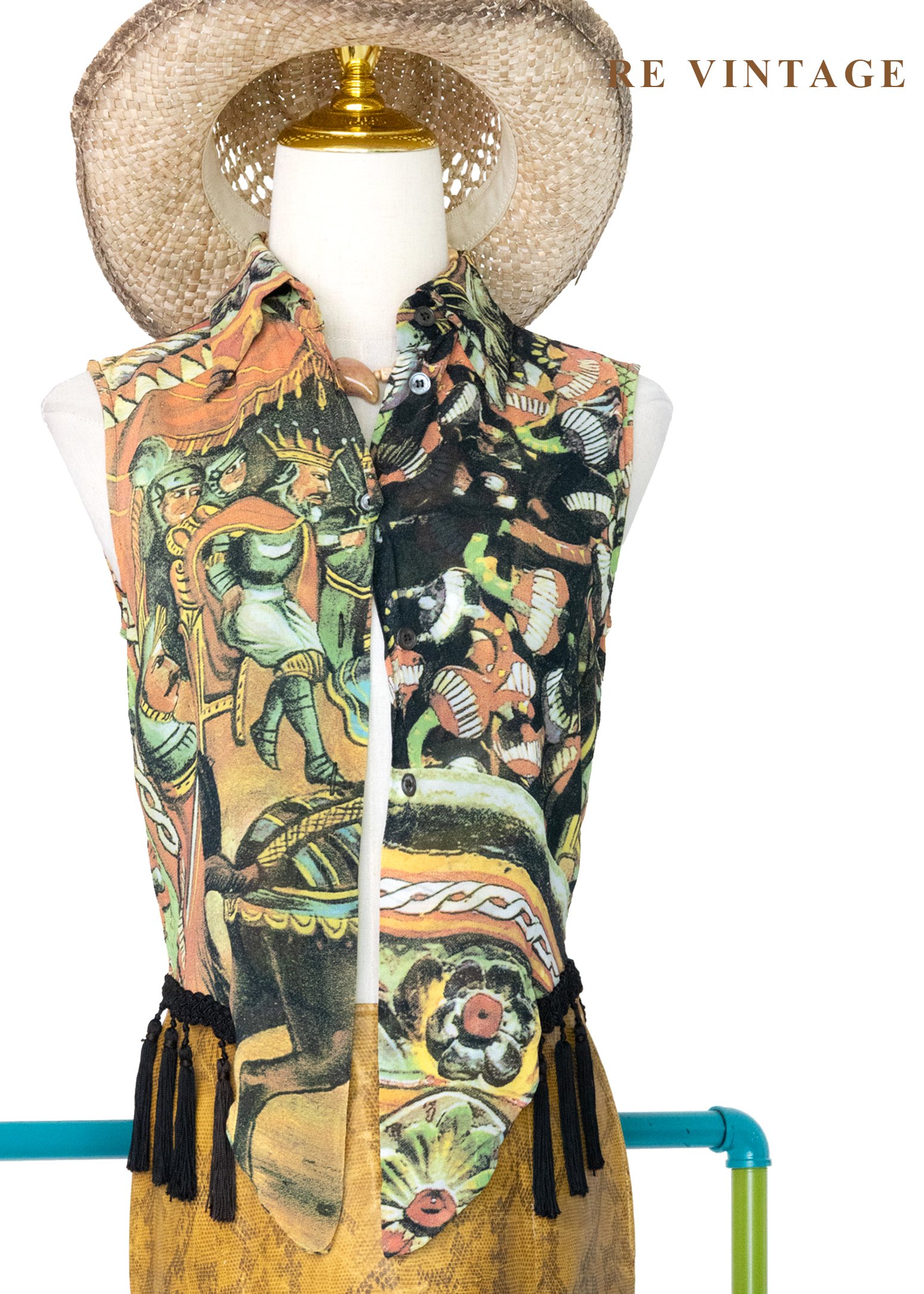 義大利製 - 中世紀滿版壁畫流蘇背心