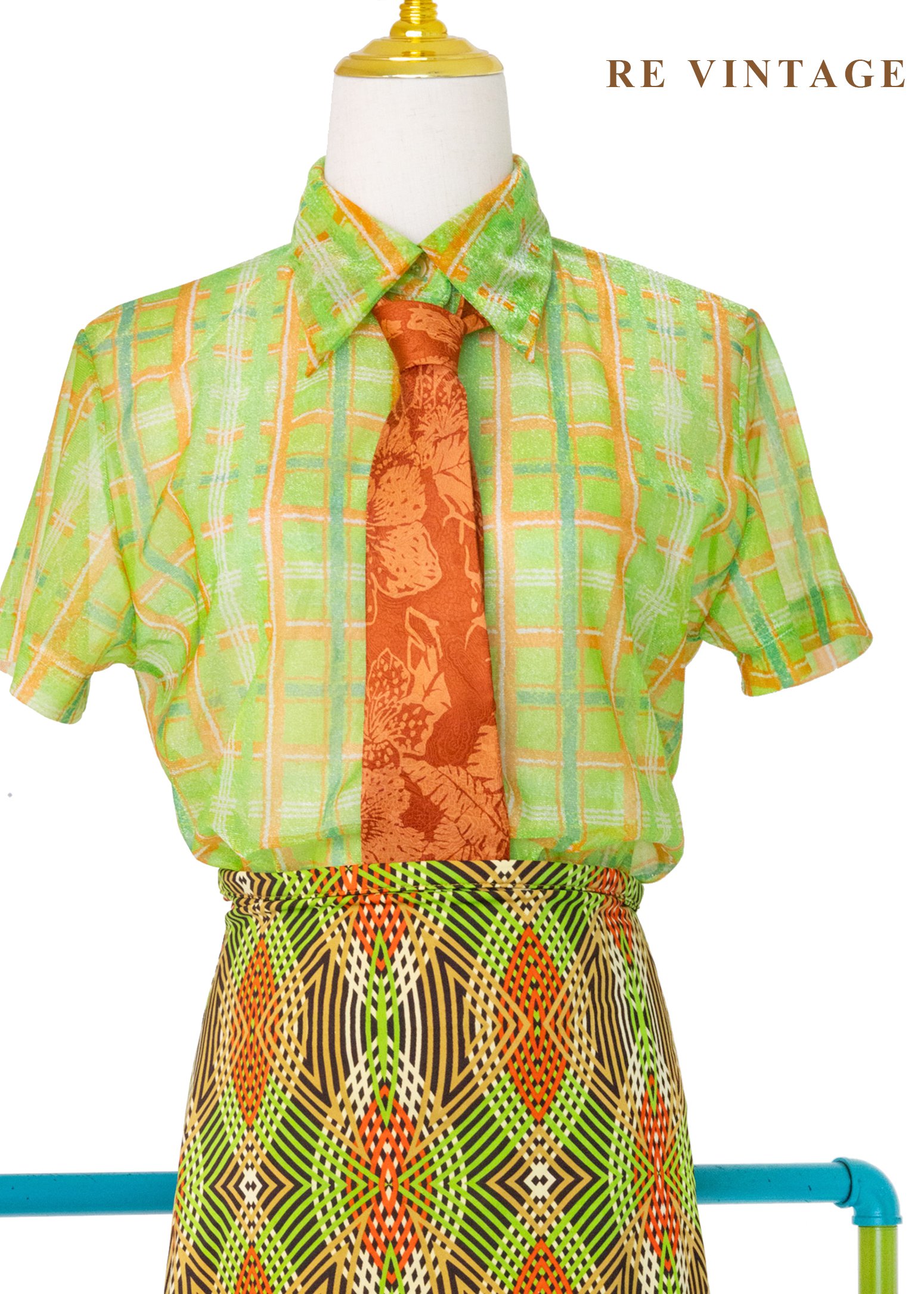 蜂蜜檸檬綠格紋網紗短袖上衣