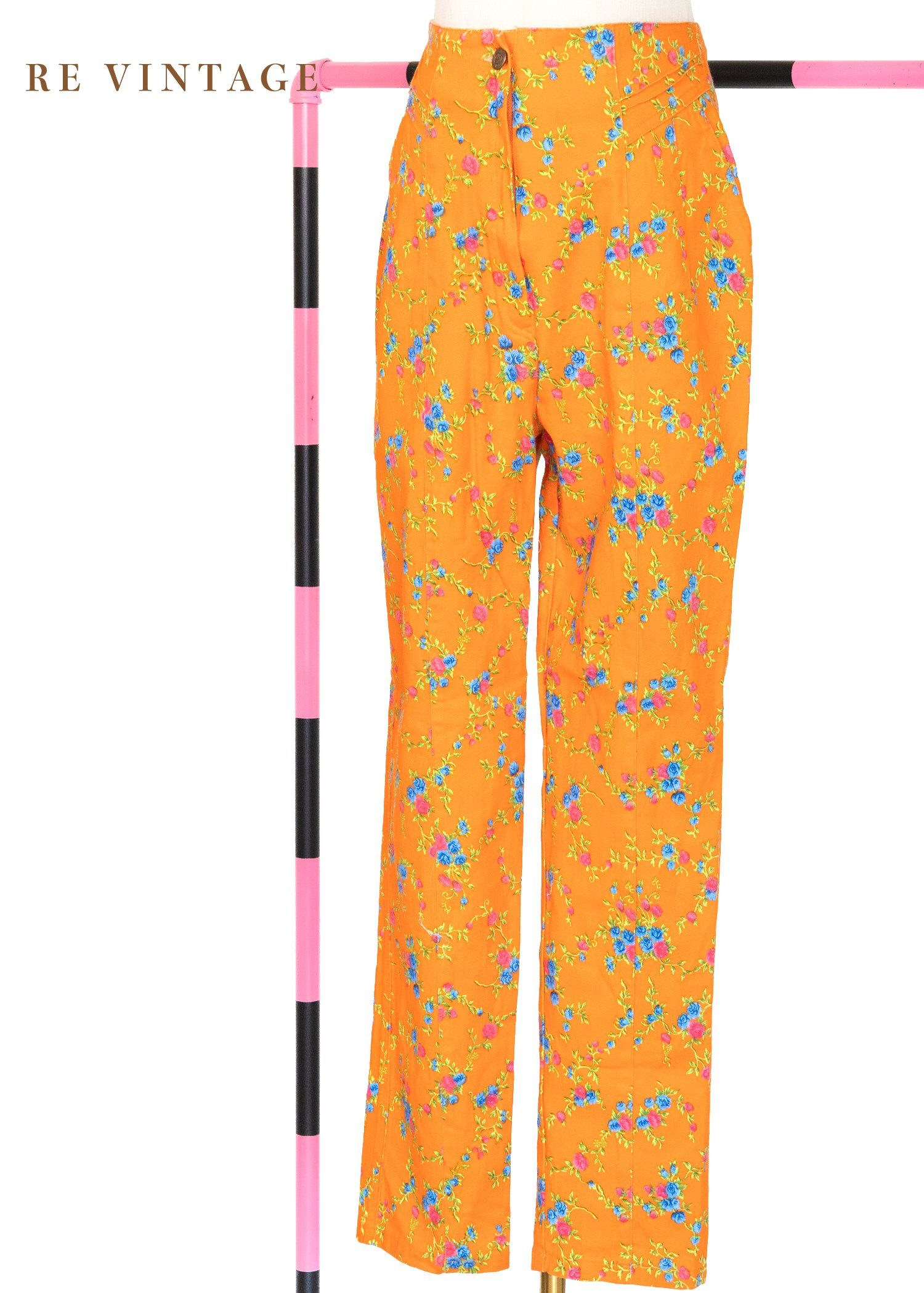 亮橘子色藍玫瑰高腰小腳褲（24"）