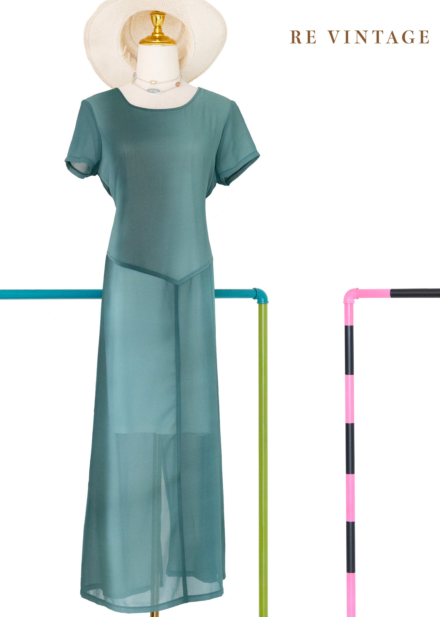 玻璃浪漸層青綠優雅長洋裝