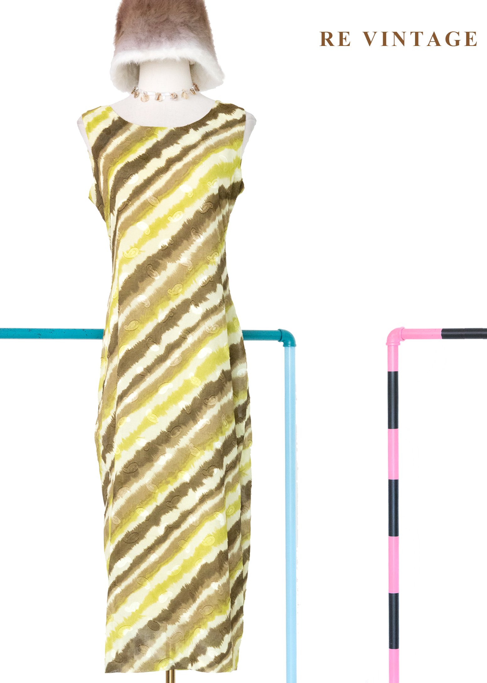 泥土與草地的復古詩長洋裝