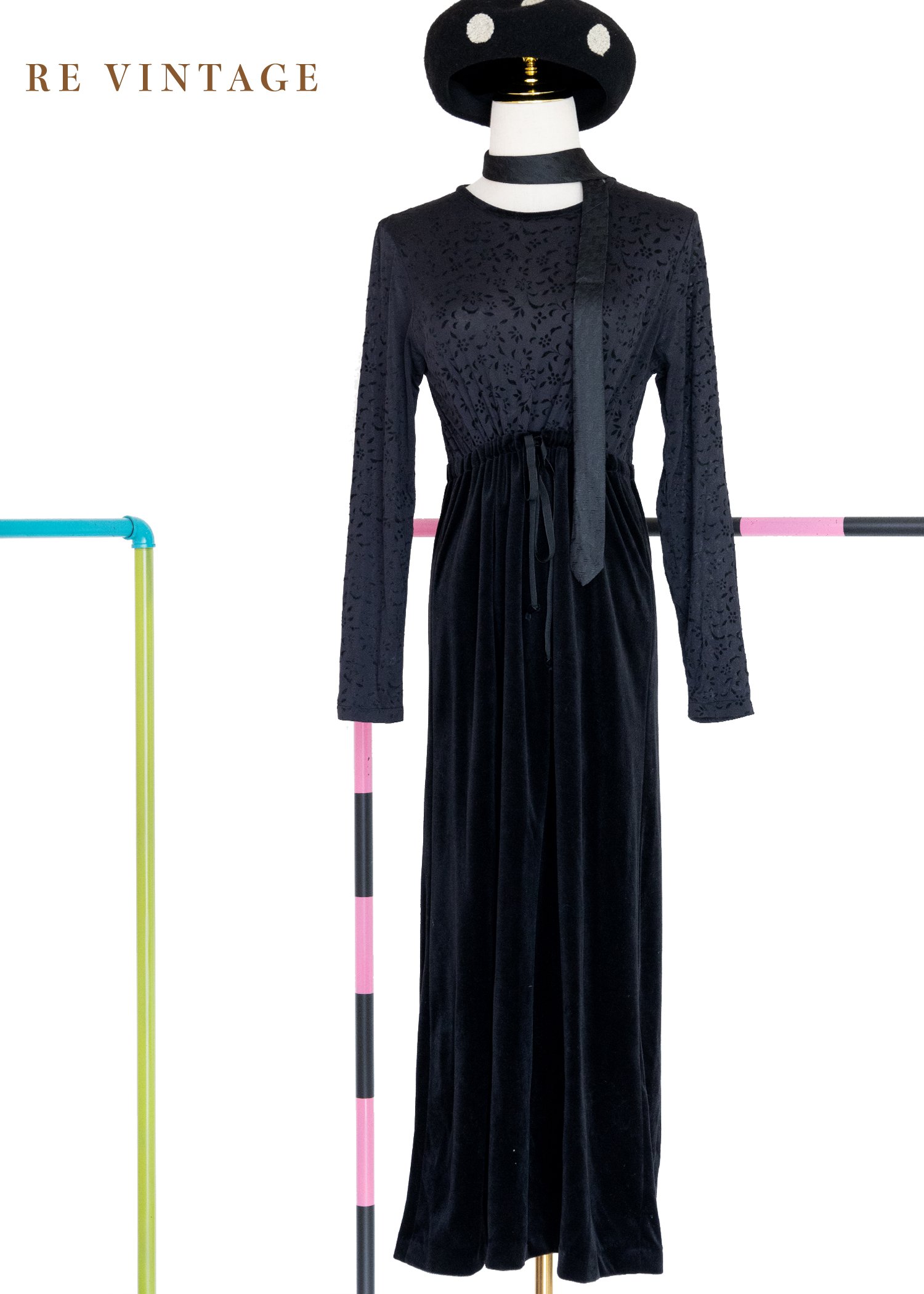 迷你小花透膚絨布長洋裝