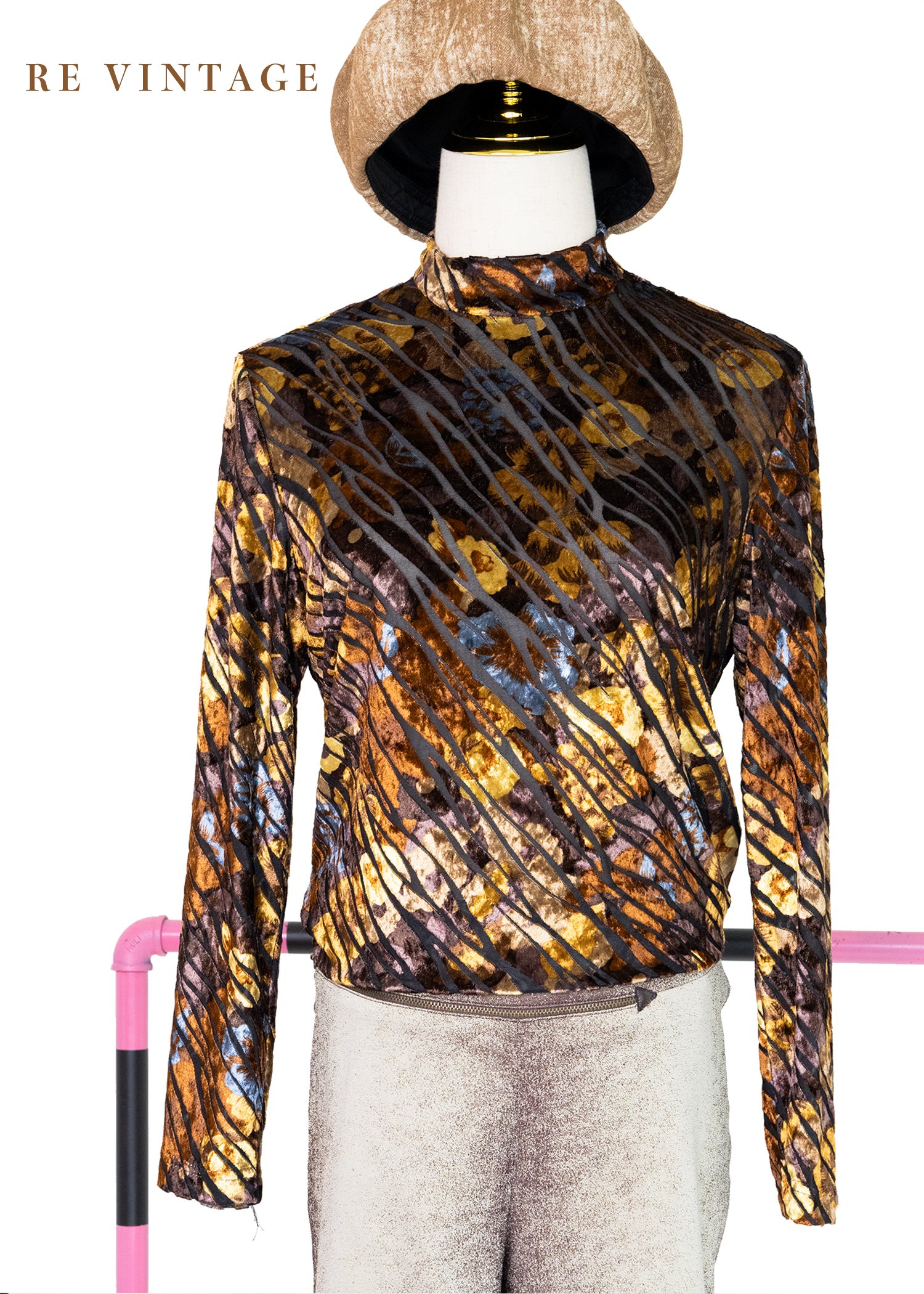 Royal Princess 金黃橘色絨布透膚上衣