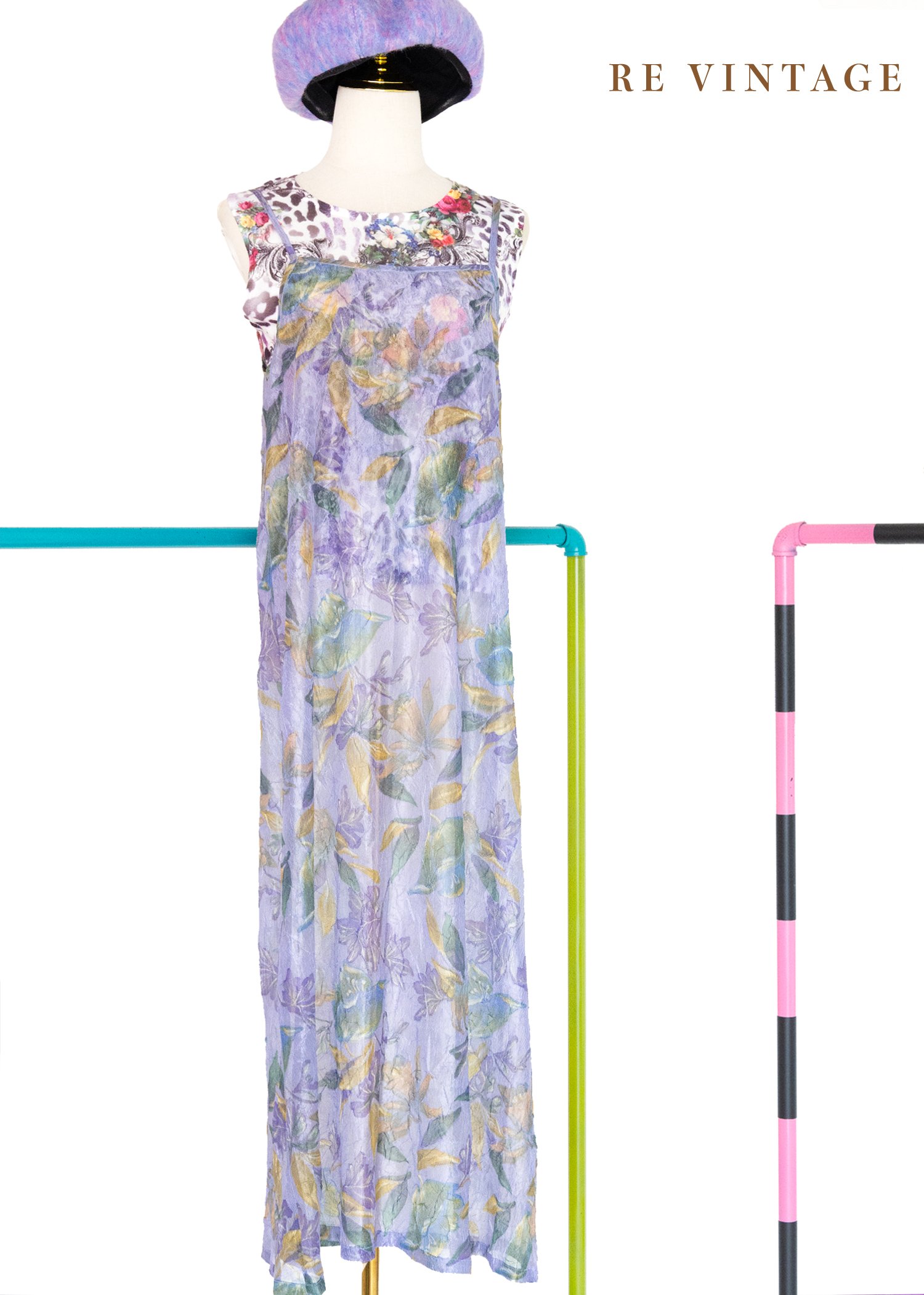 Orchid Bloom 透膚壓皺網紗細肩長洋裝