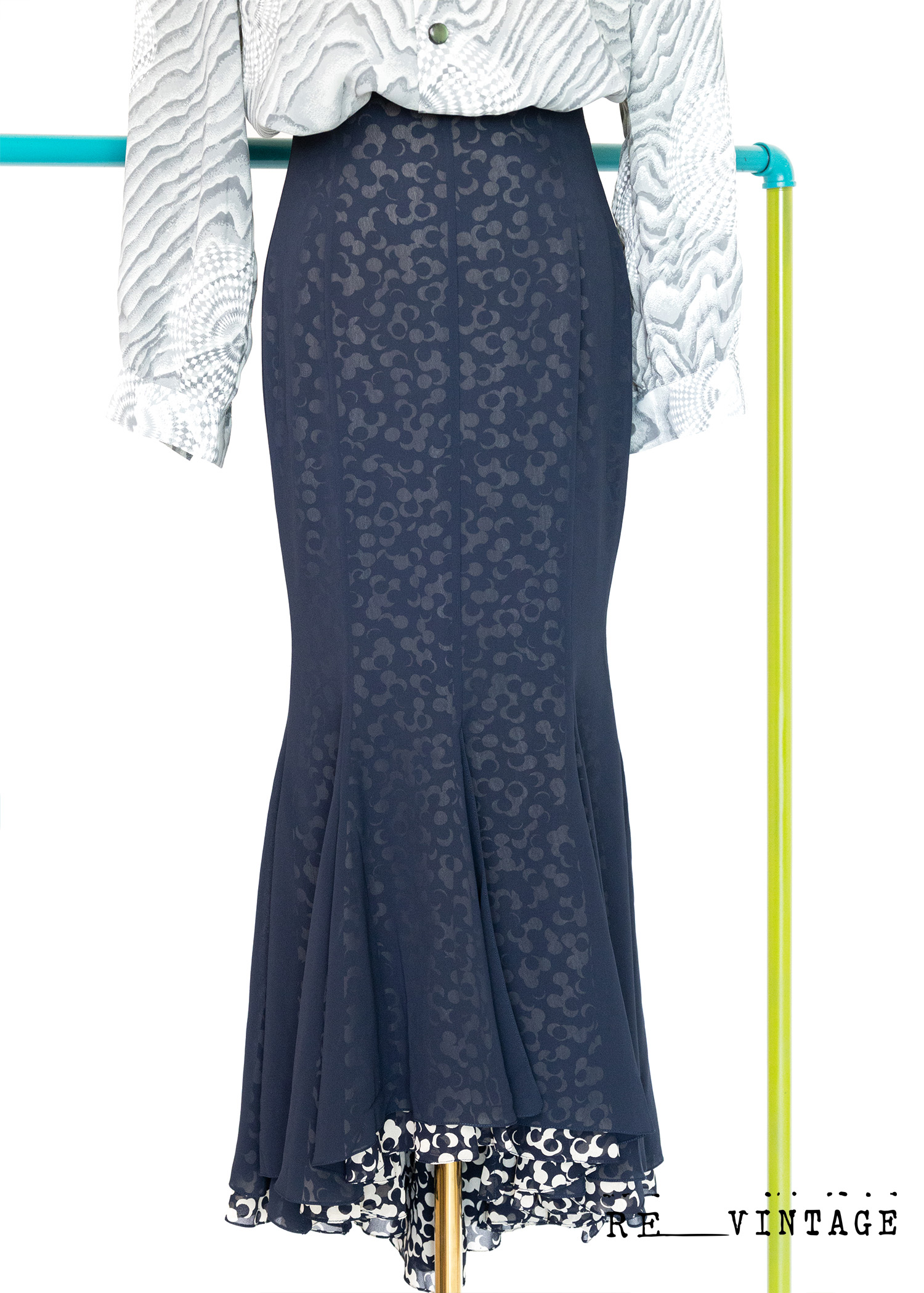 花兒美人魚深藍色高腰裙（25"）