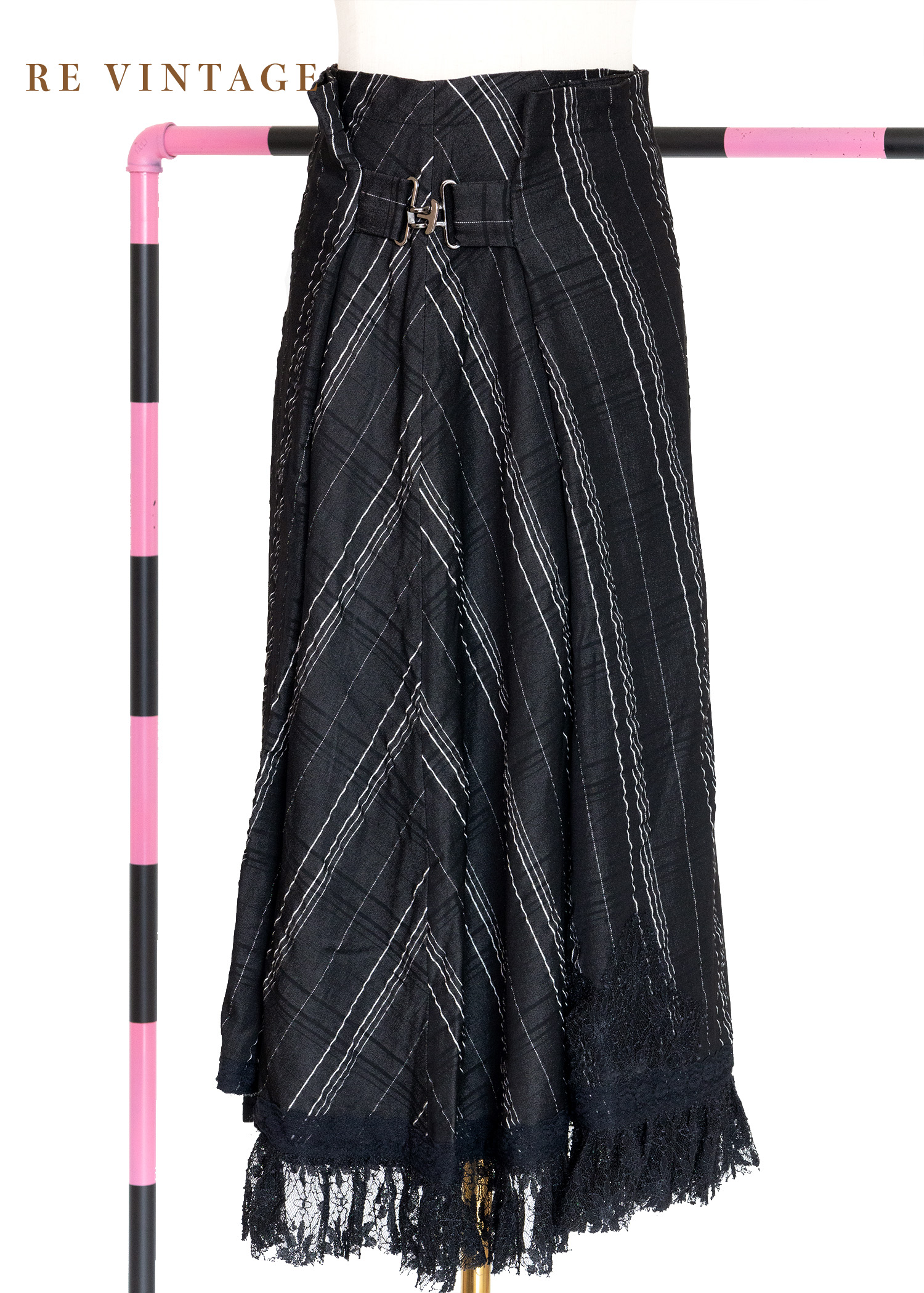 線條格紋氣質中長裙（28"）