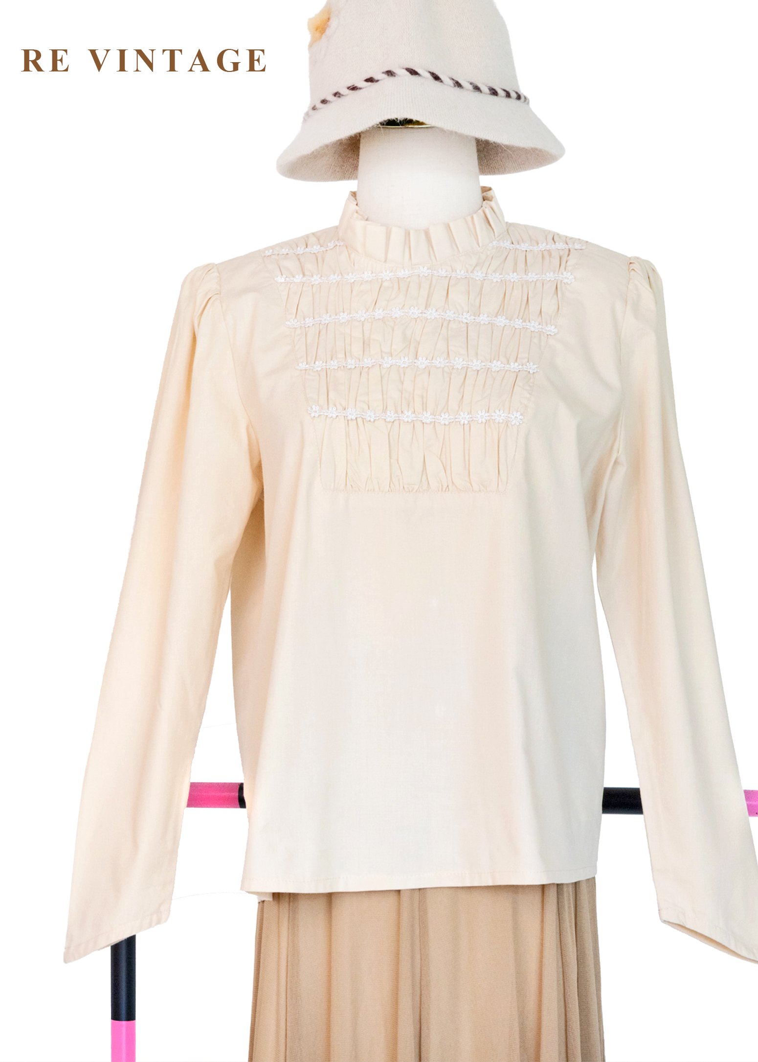 奶油褶影古典少女上衣