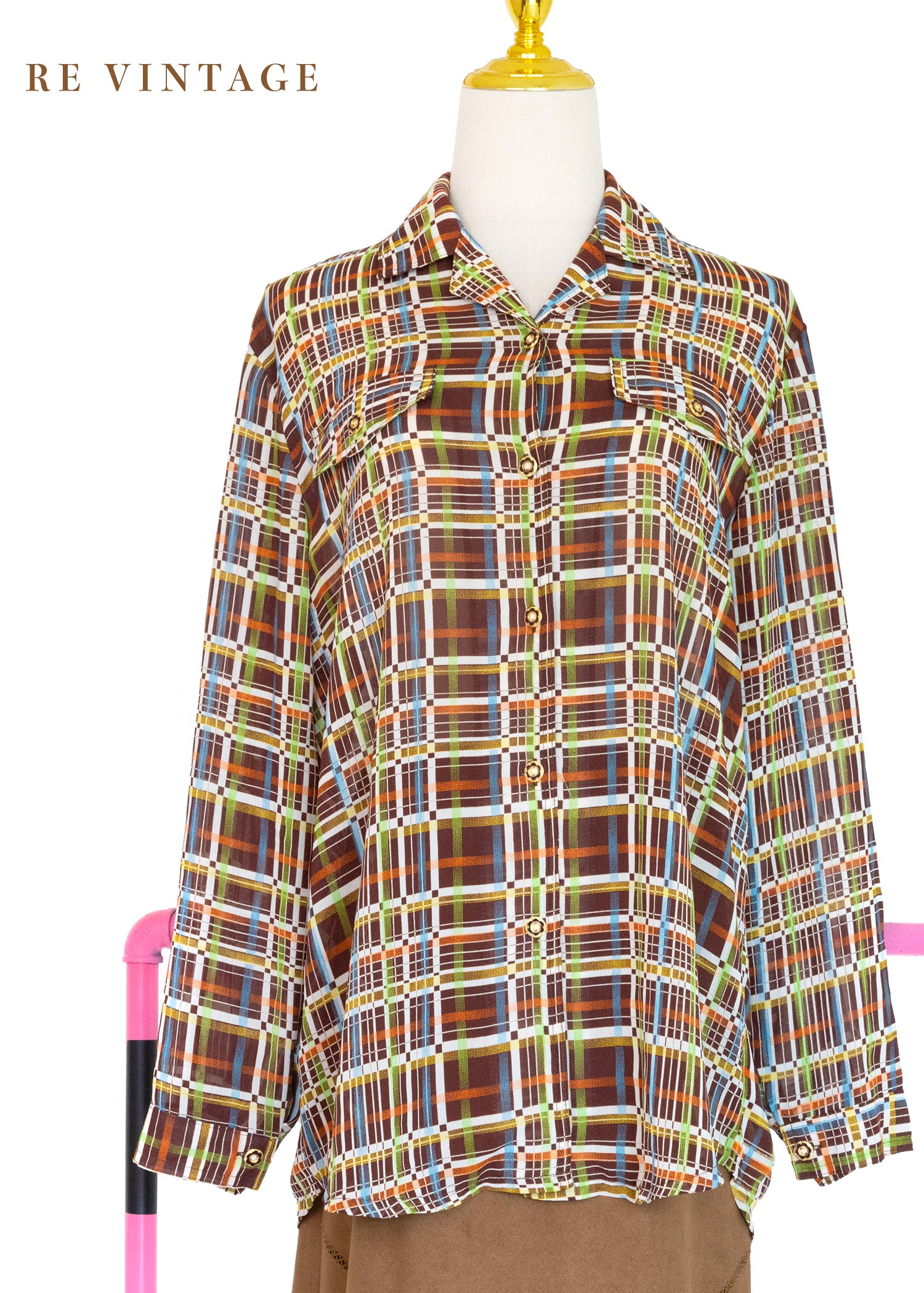 70年代多色格紋長袖襯衫