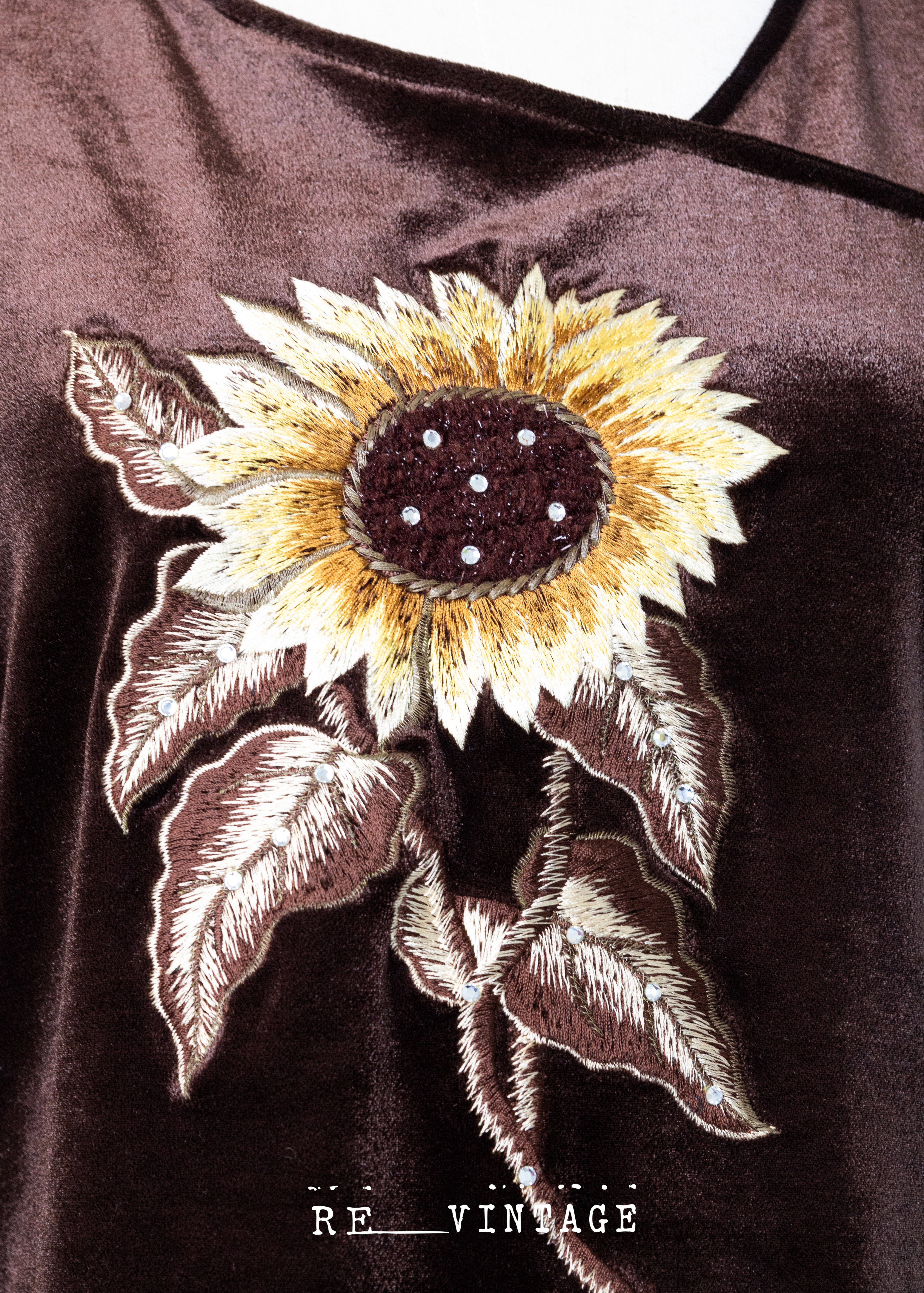 Happy sunflower 咖啡色絨布上衣