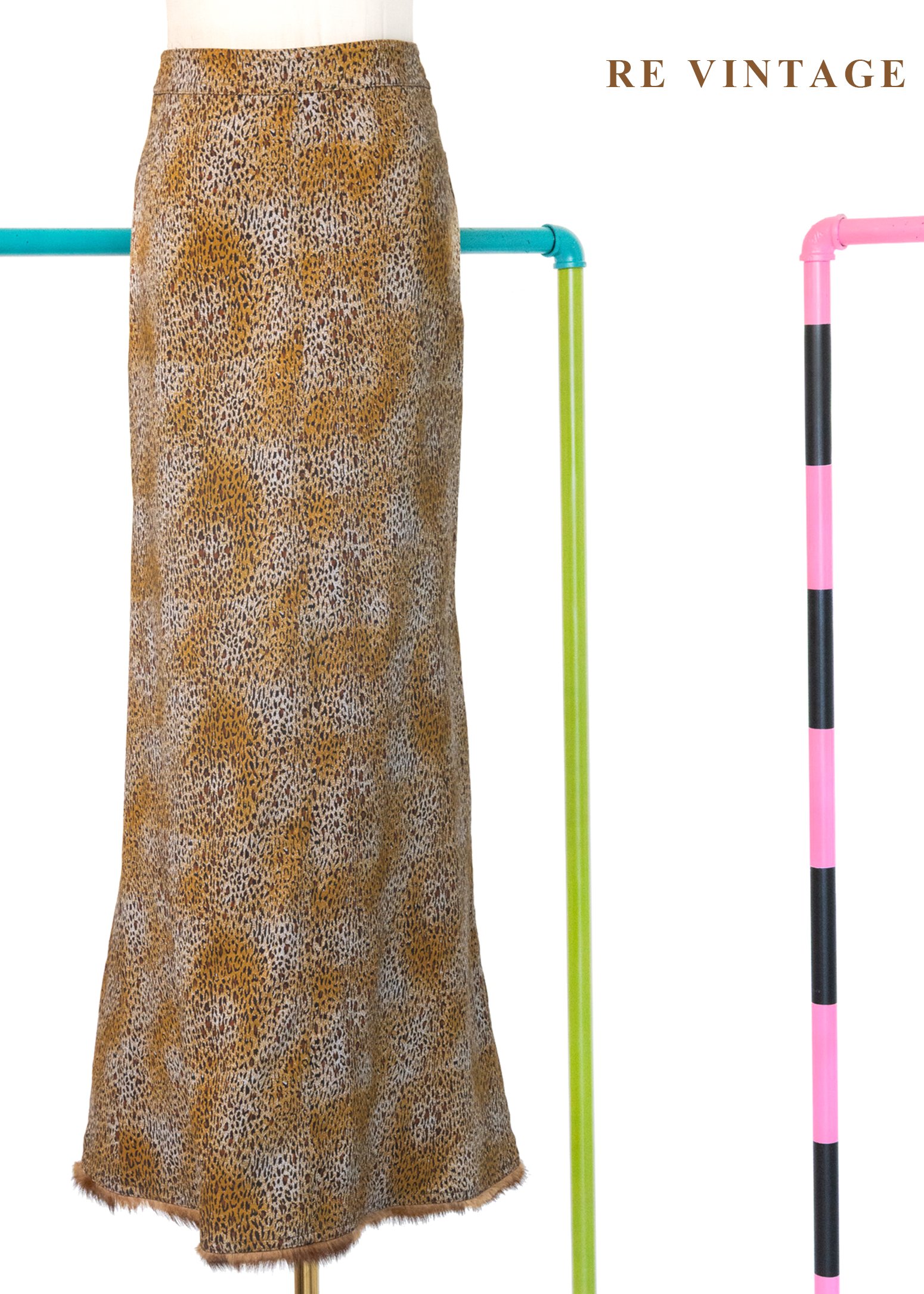 叢林皮草滾邊豹紋長裙（25"）