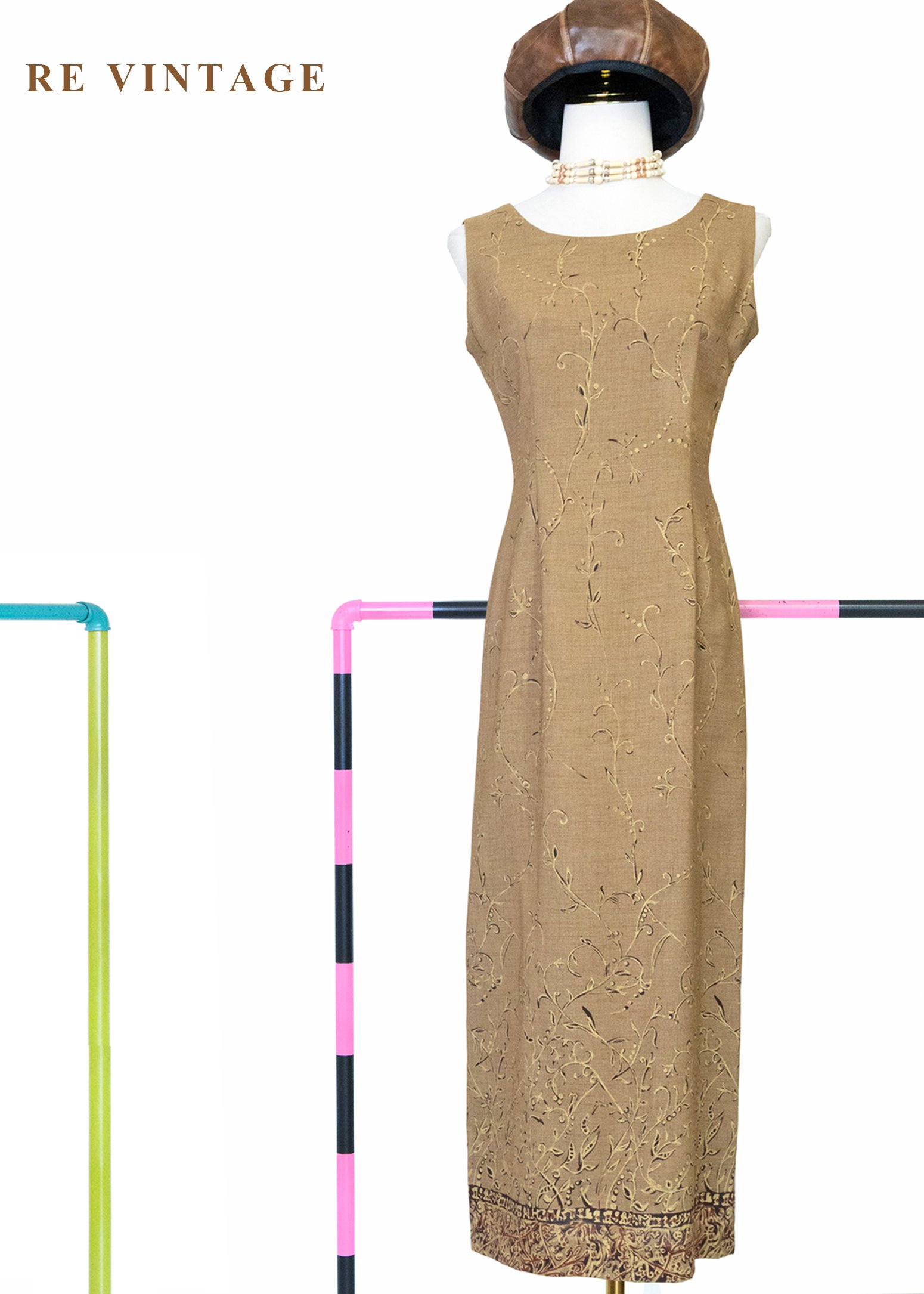 午後的一杯榛果拿鐵 - 藤蔓刺繡長洋裝