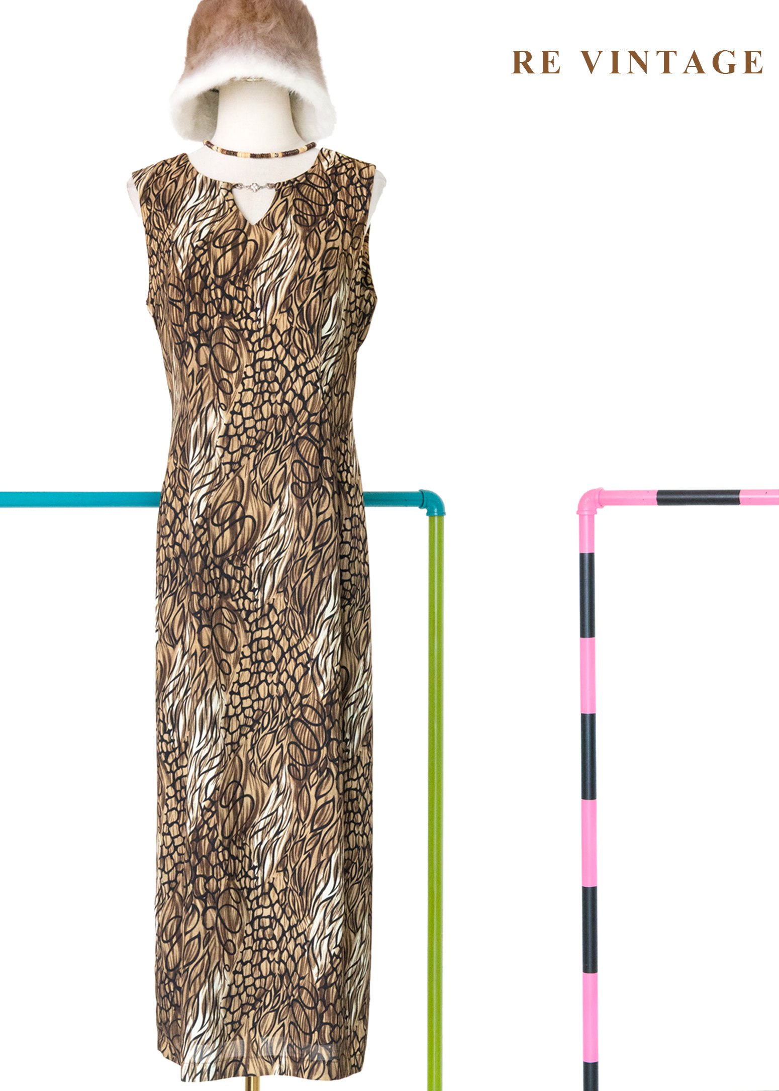 大地色墨跡迷宮藝術筆觸長洋裝