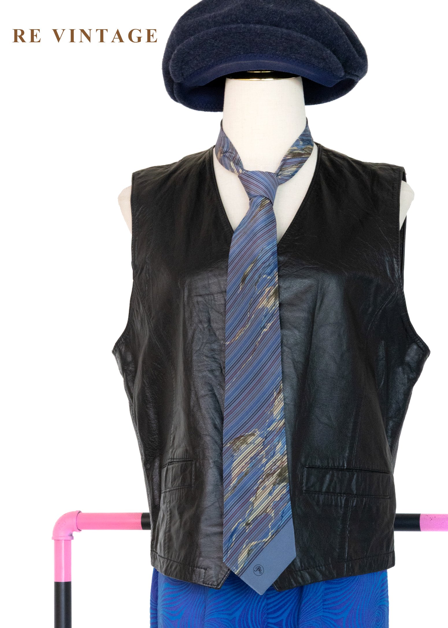 韓國製 - 牛皮黑皮革簡約背心