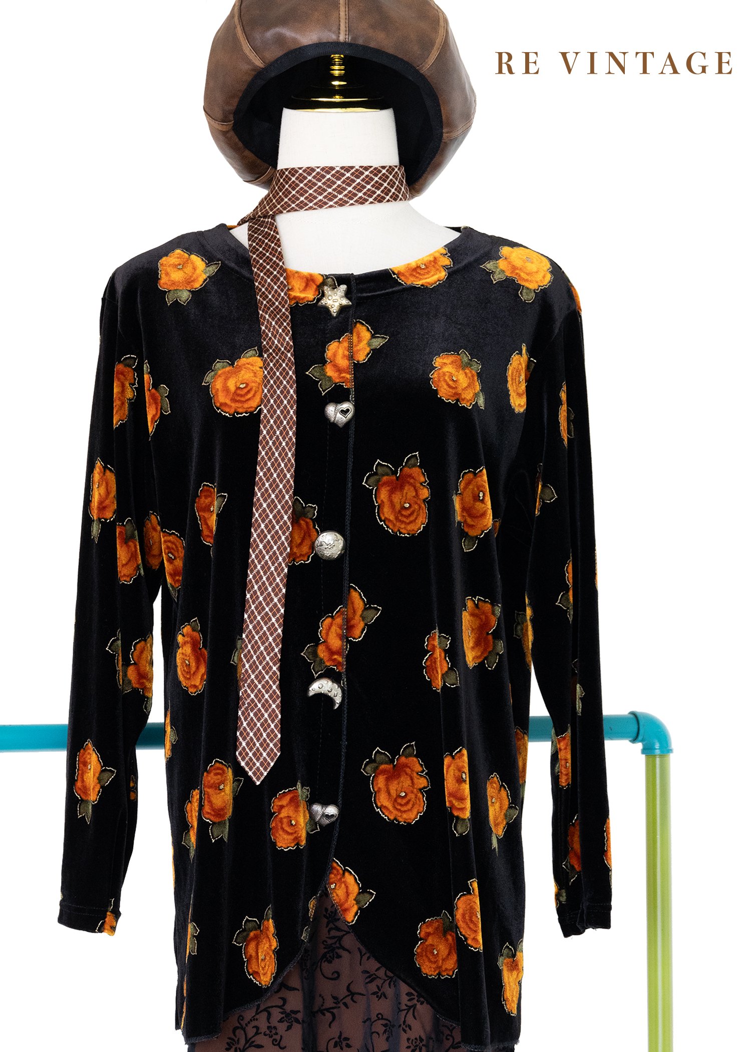 Orange Rose 絕美銀釦絨布套頭上衣