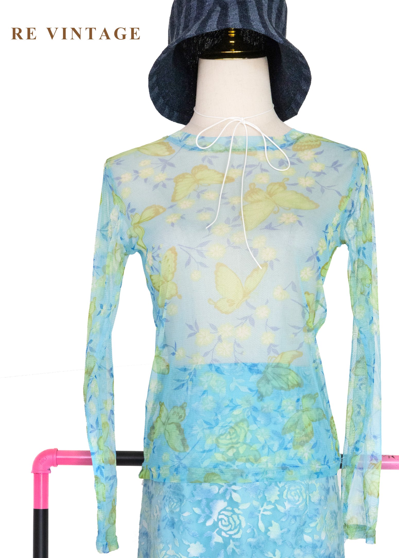 仲夏湖水綠蝴蝶網紗上衣