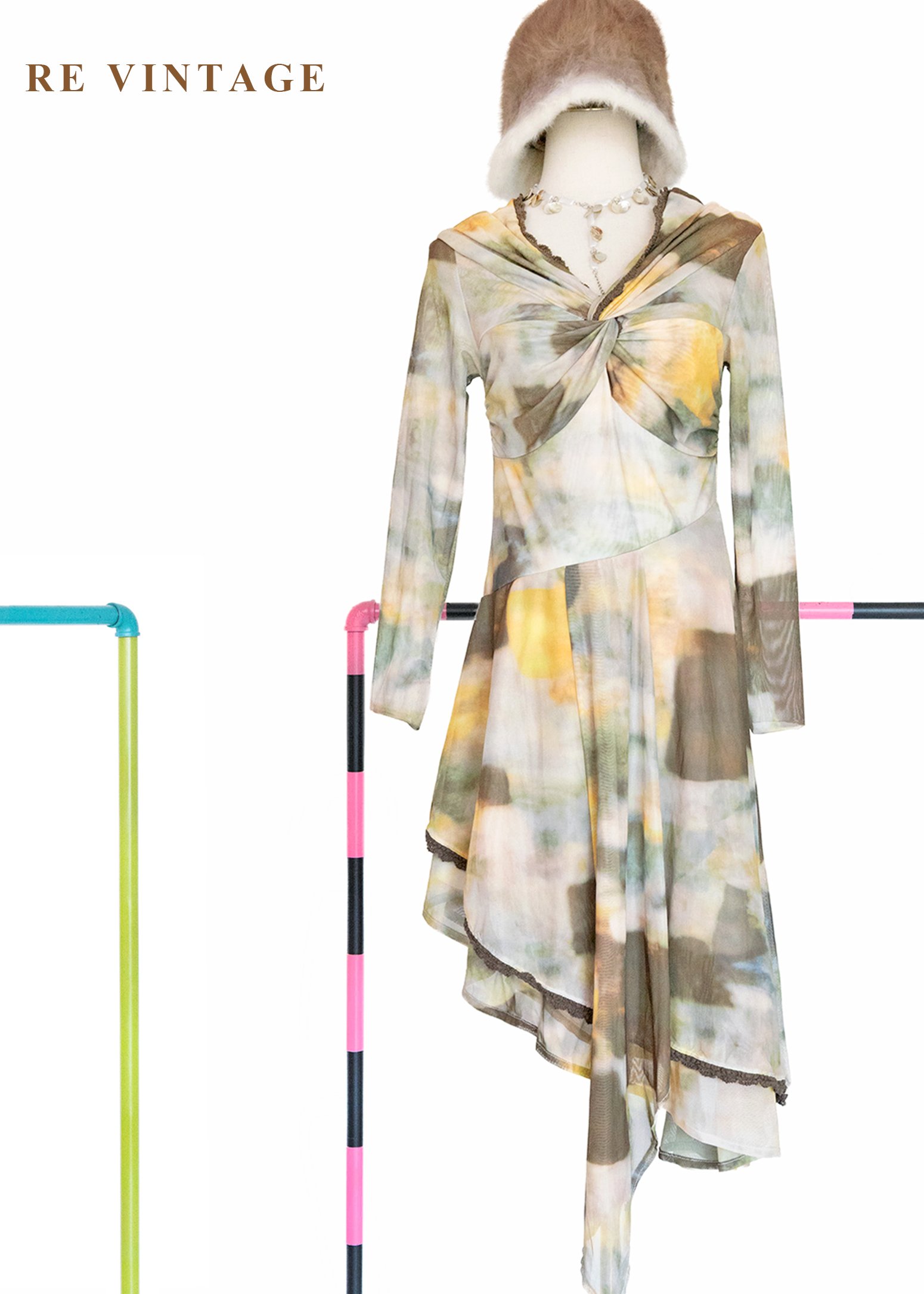 模糊邊界迷幻渲染扭結洋裝