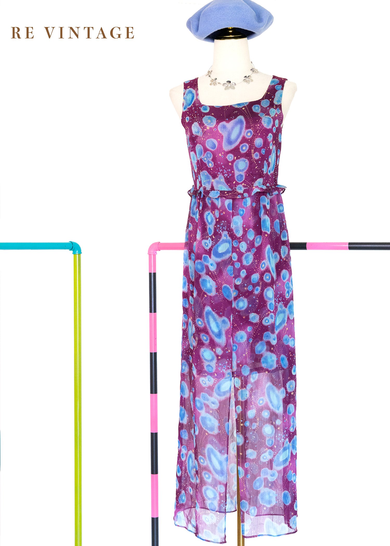 水波之上的紫光亂流美腿長洋裝