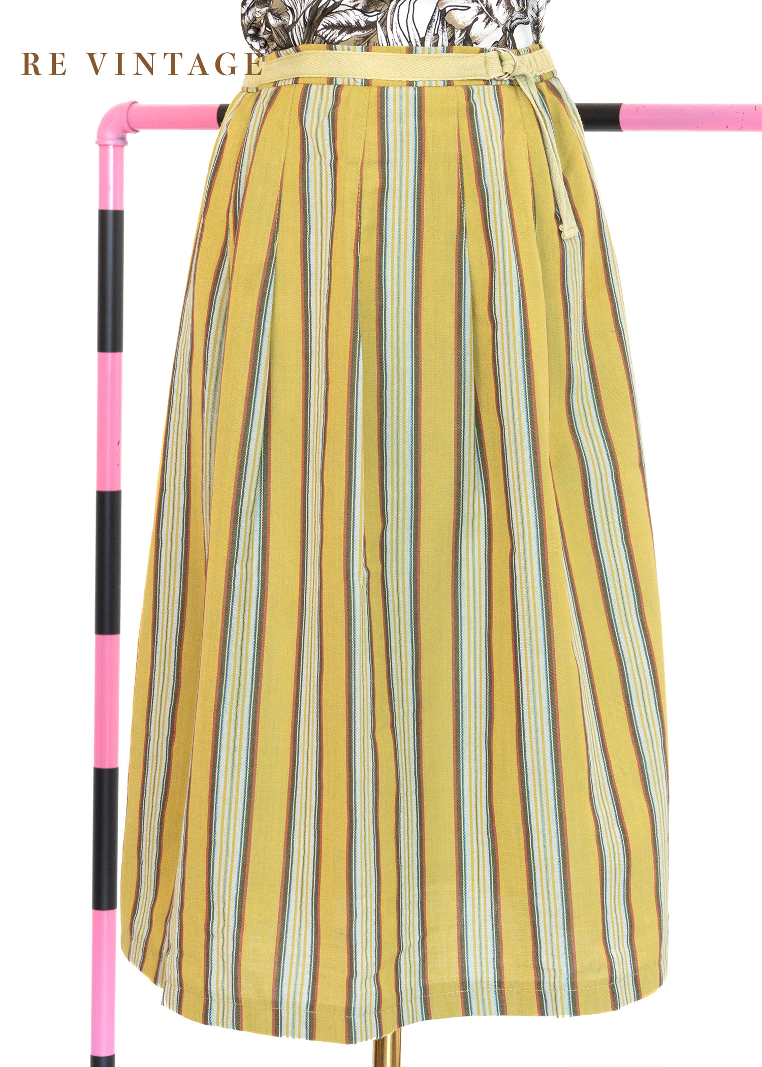 芥末黃線條中長裙（24-26")