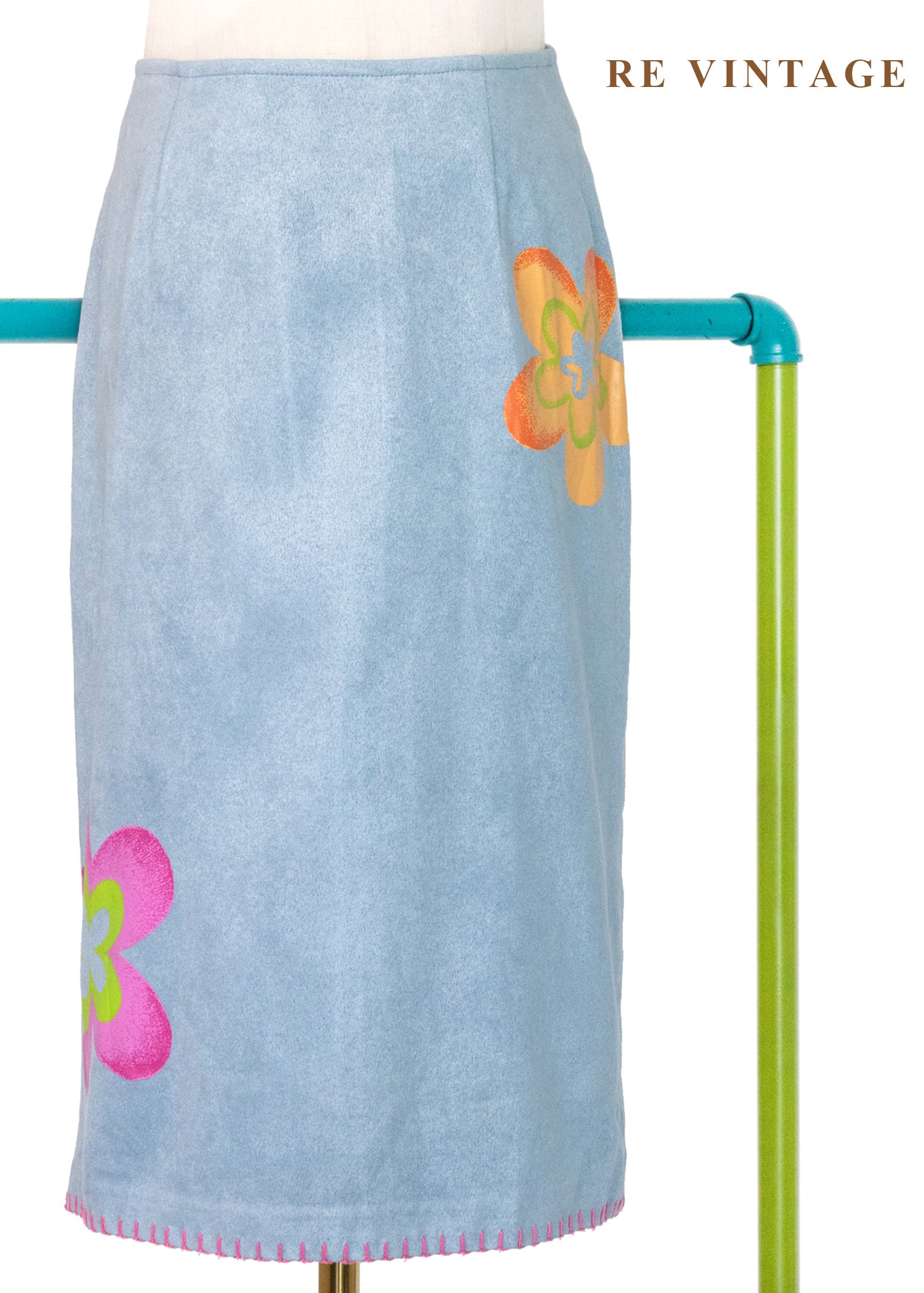 粉藍麂皮塗鴉花朵美裙（26"）