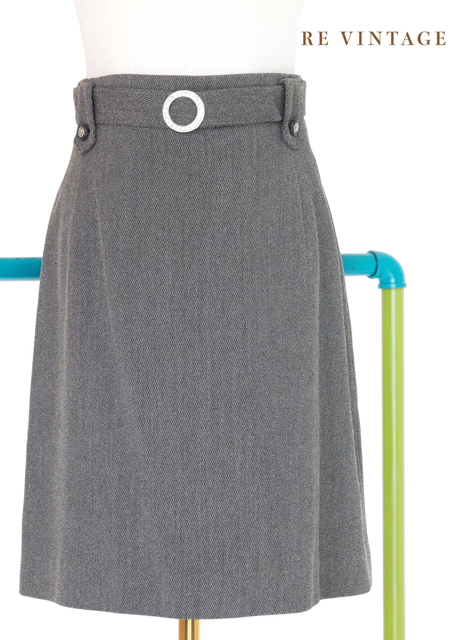 質感單品 - 鑽石小環高腰灰裙（27"）