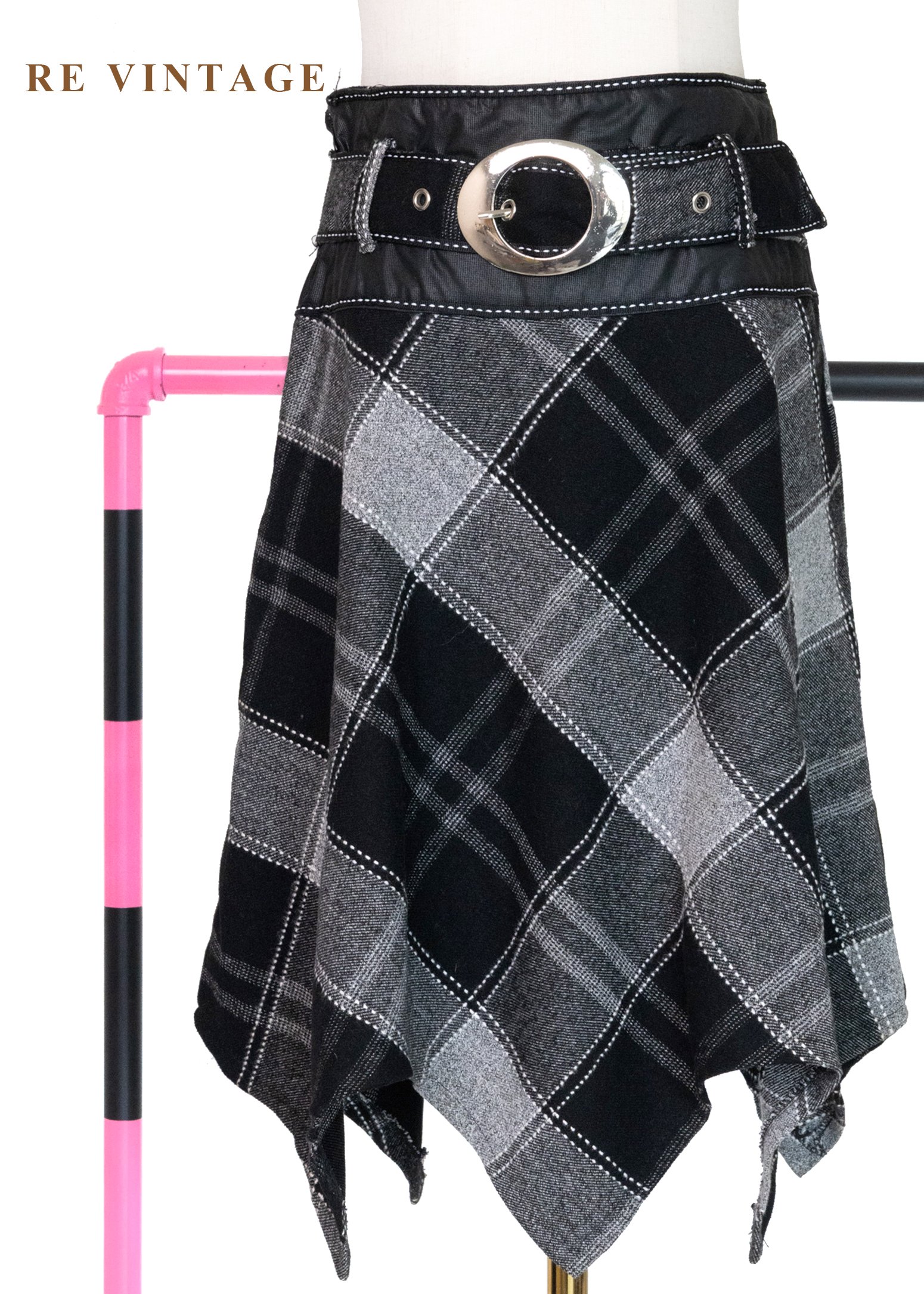 格紋結構不規則裙擺短裙（26"）