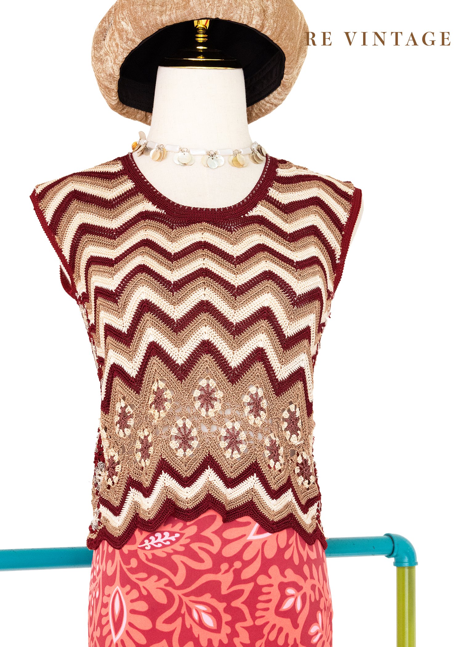 乾燥玫瑰針織波紋小花背心