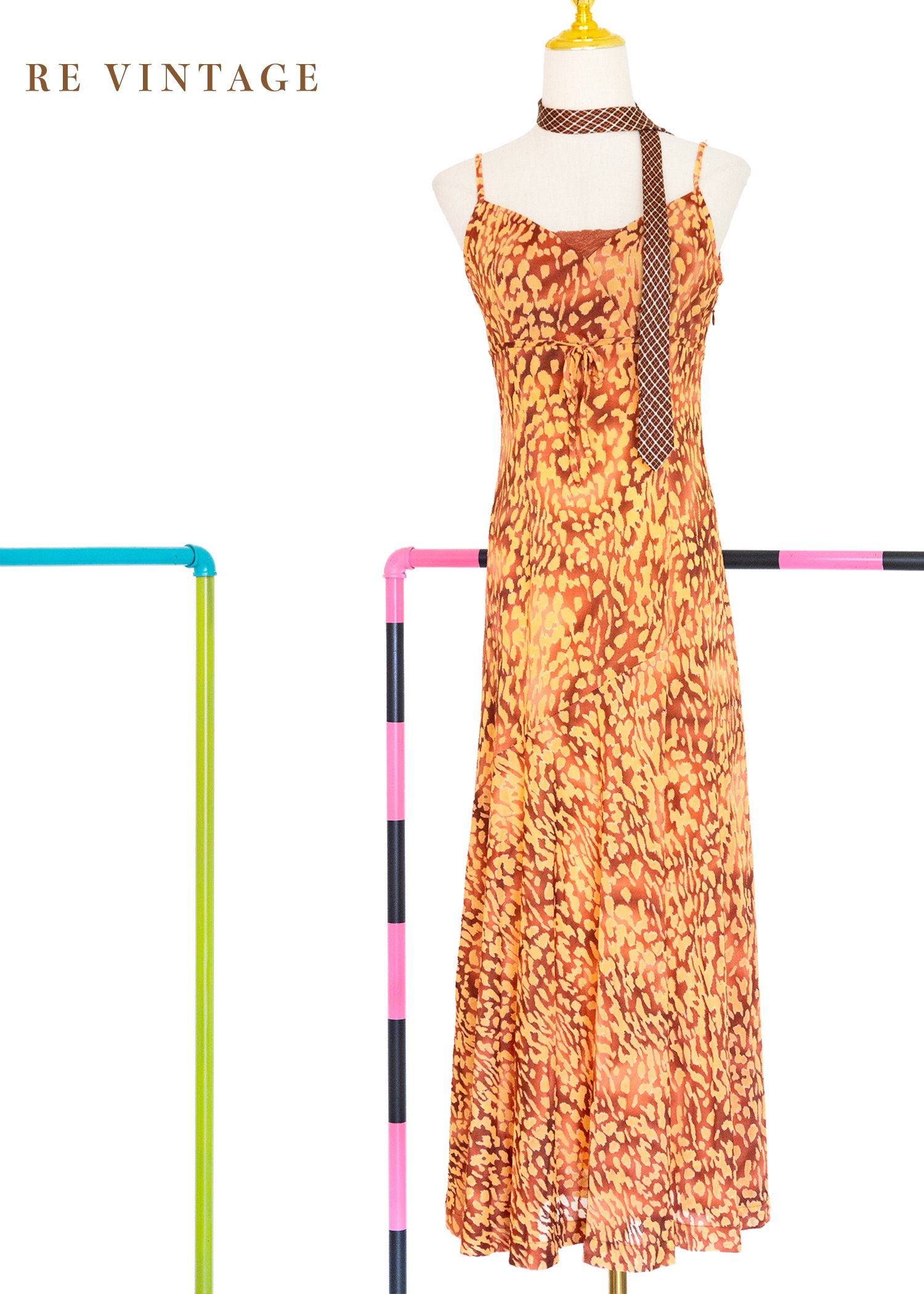 焦糖橘子豹紋來襲細肩帶長洋裝