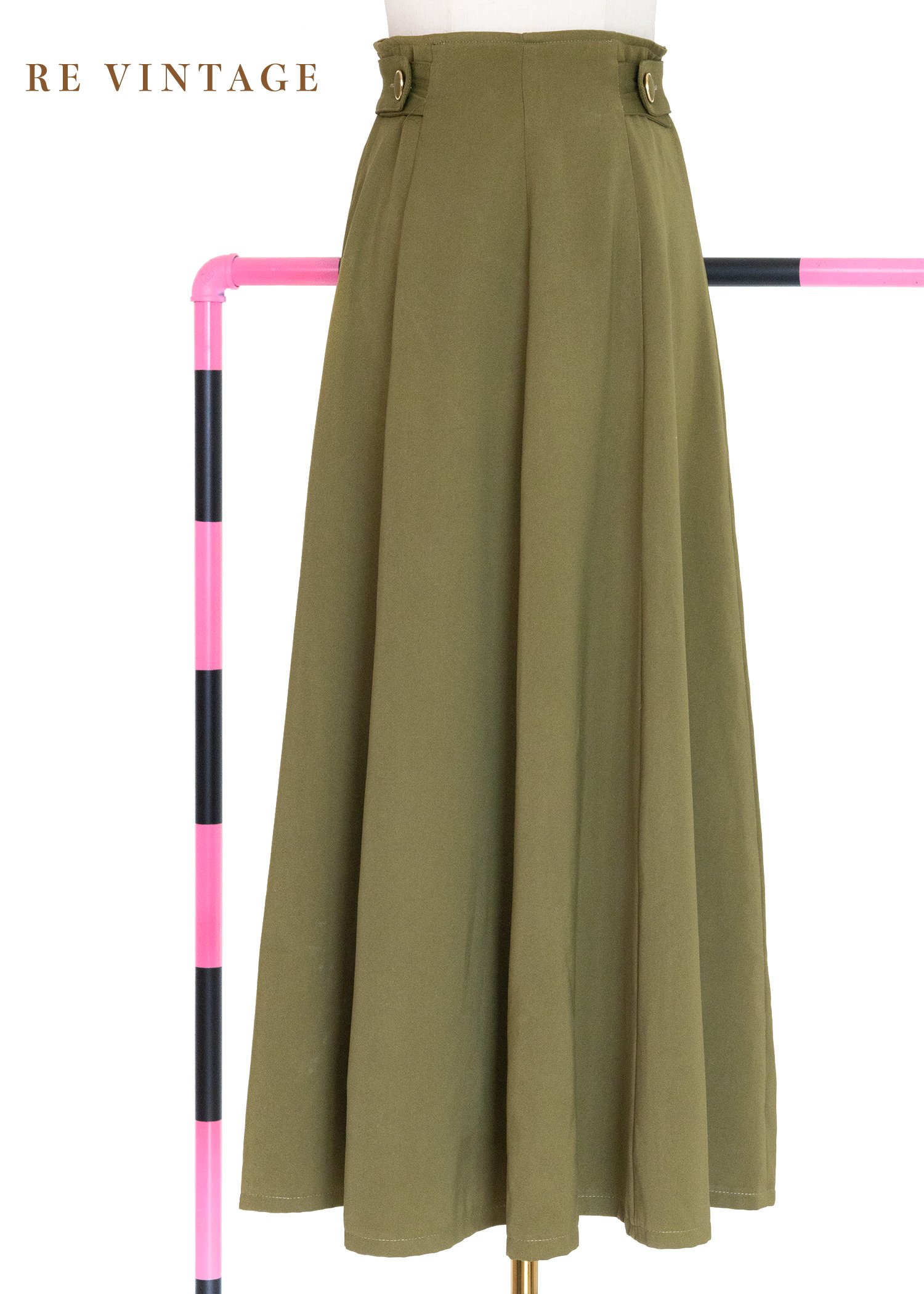 質感單品 - 橄欖綠高腰圓裙（22"）