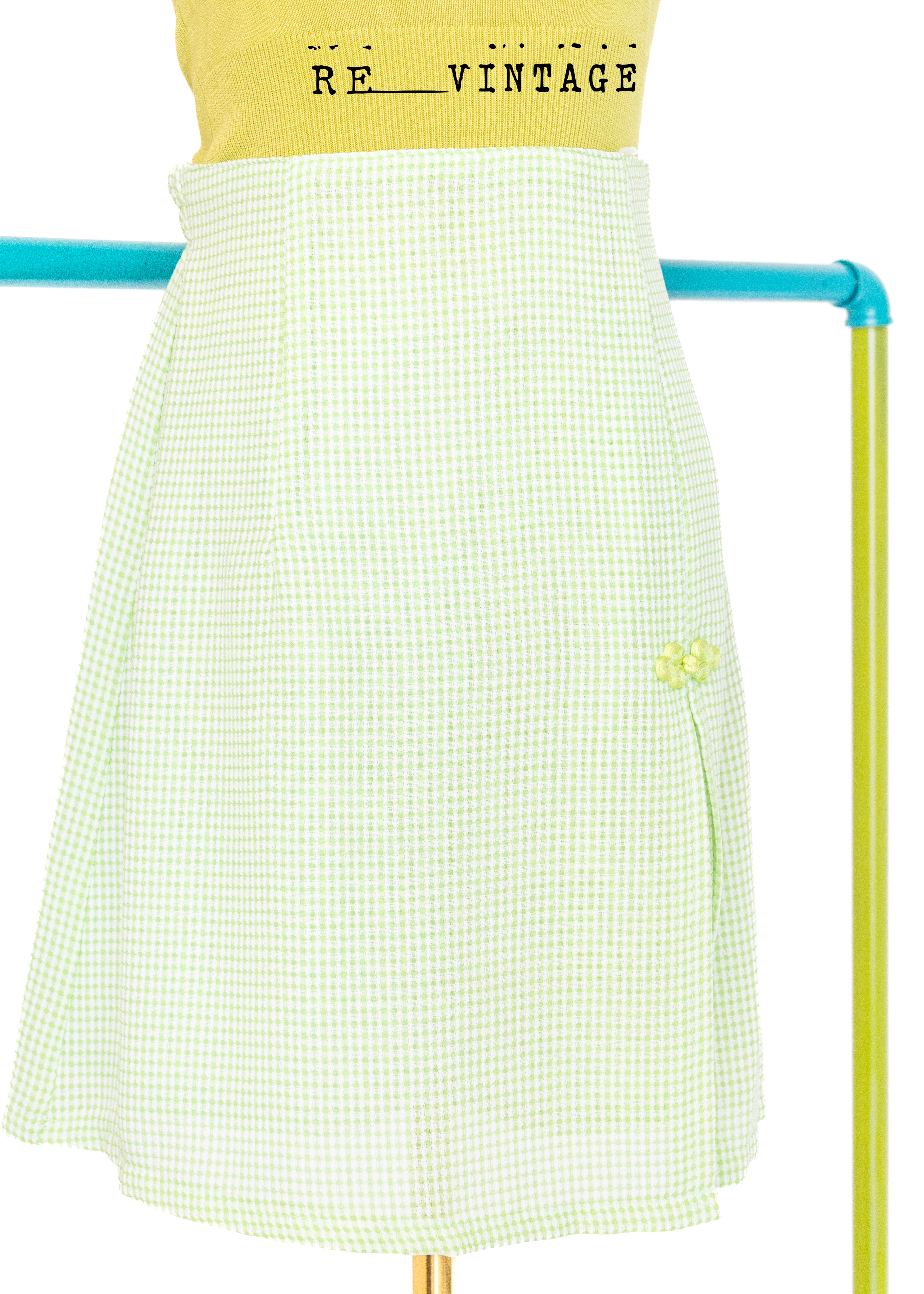 檸檬草綠色格紋小短裙