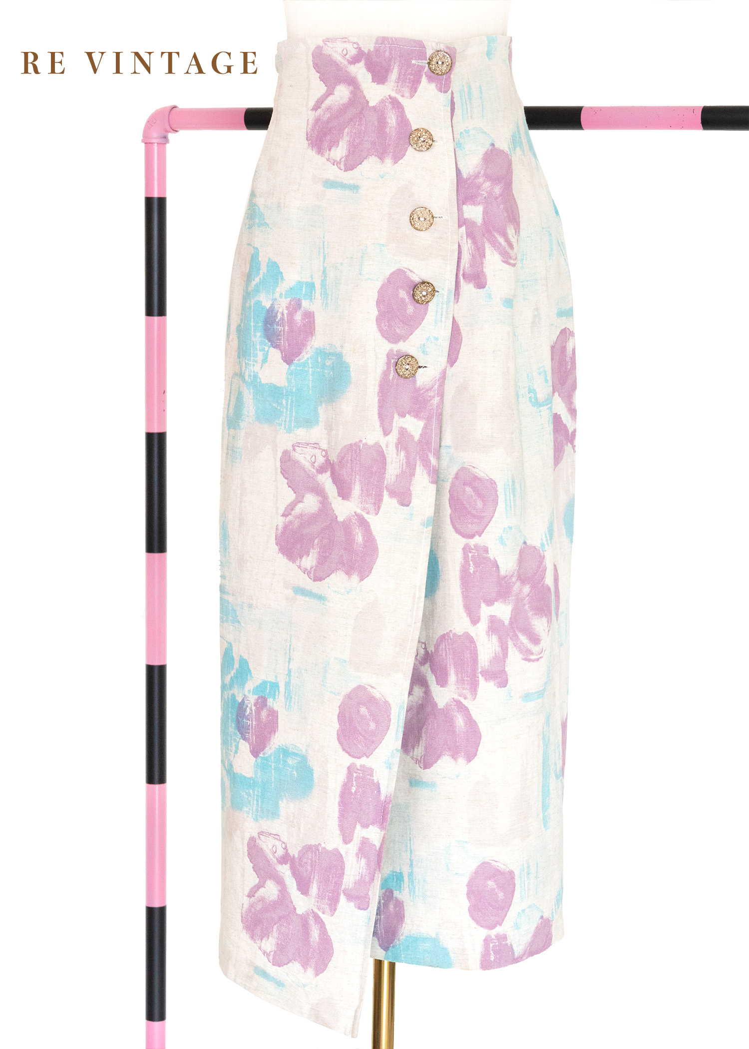 馬卡龍粉藍粉紫色一片式中長裙（26")