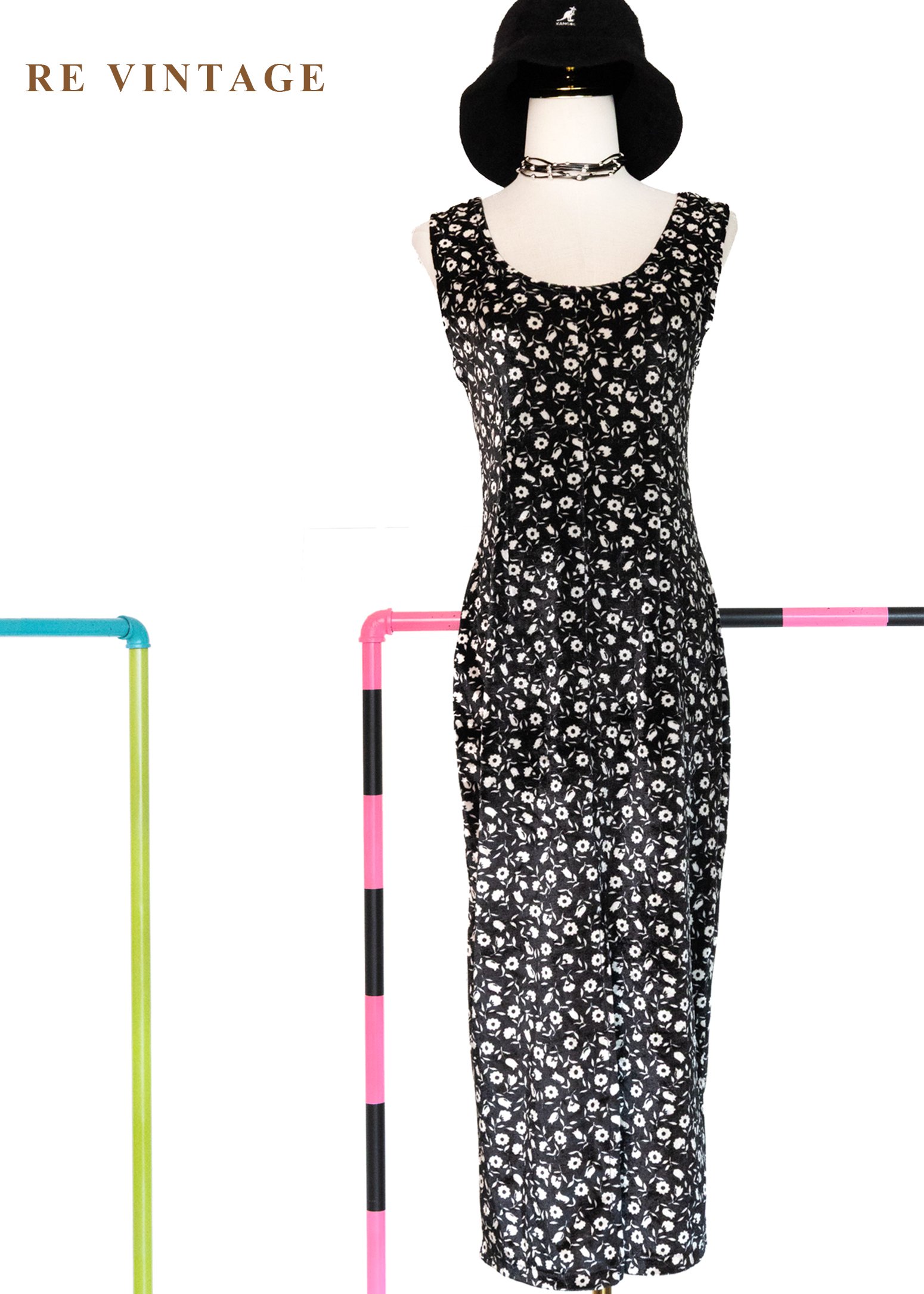 黑夜繁星花朵絨布洋裝