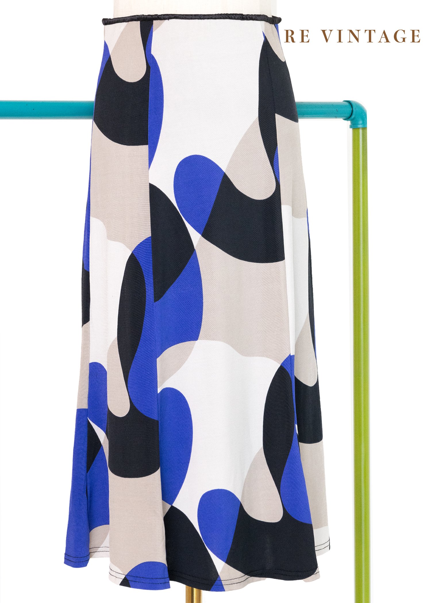 鮮藍色の黑白灰相間光影美裙（24”-27“）