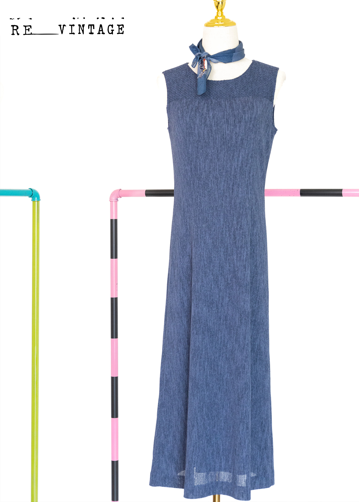 氣質の亞麻藍長洋裝