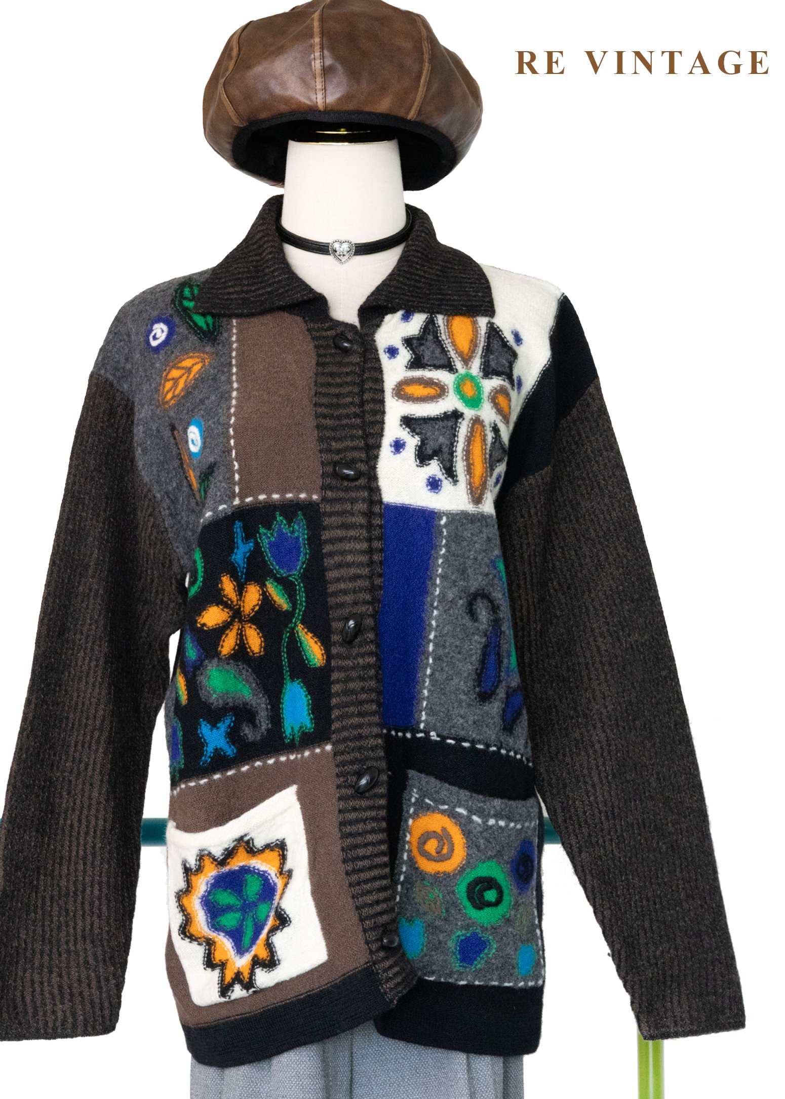 拼貼夢境撞色刺繡針織毛線外套