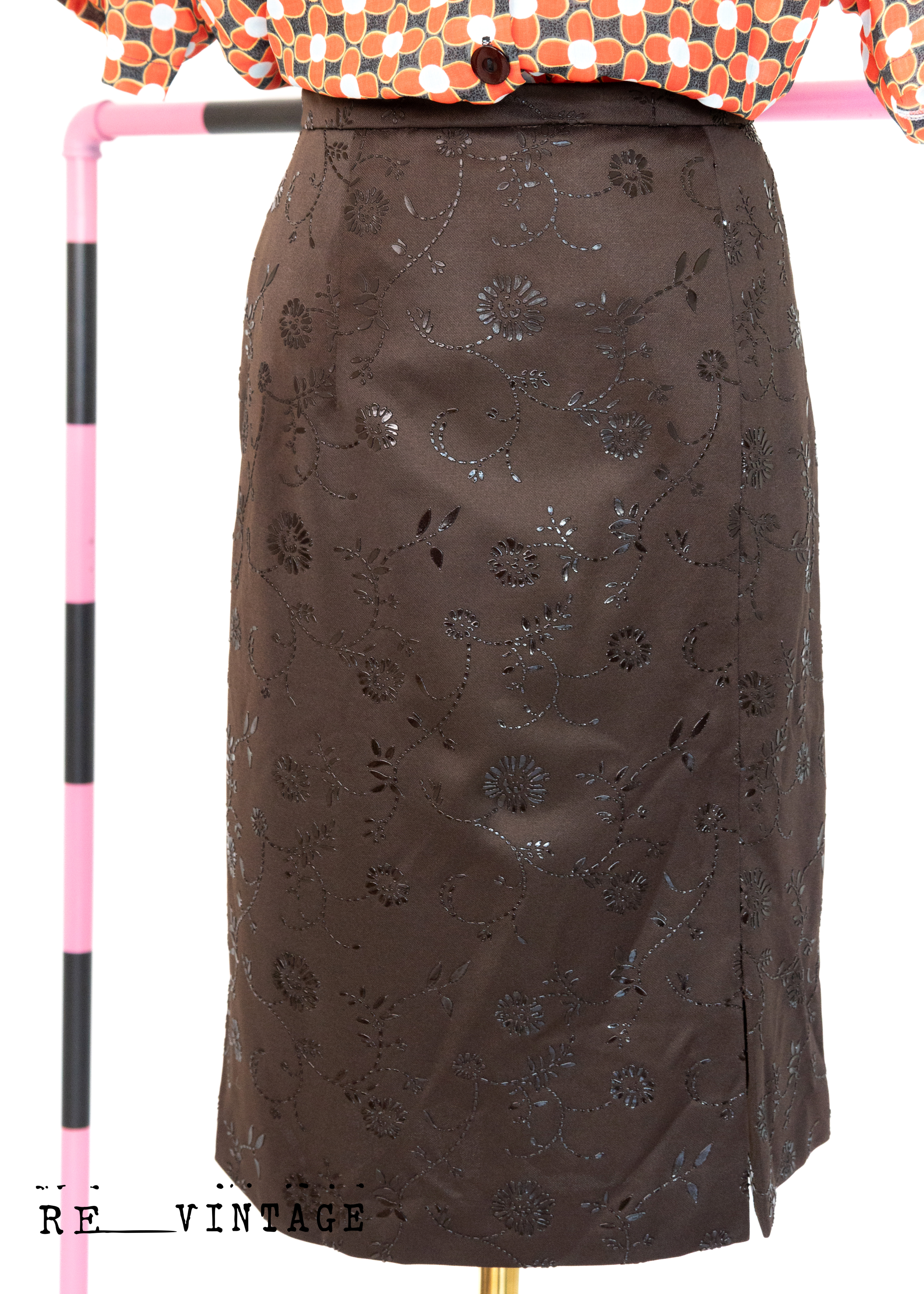 小花閃閃深咖啡色短裙